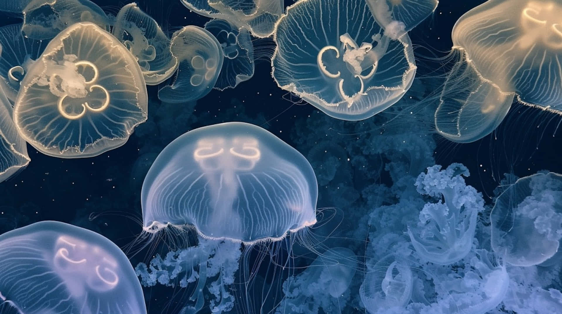 Moon Jellyfish Swarm Underwater Wallpaper
