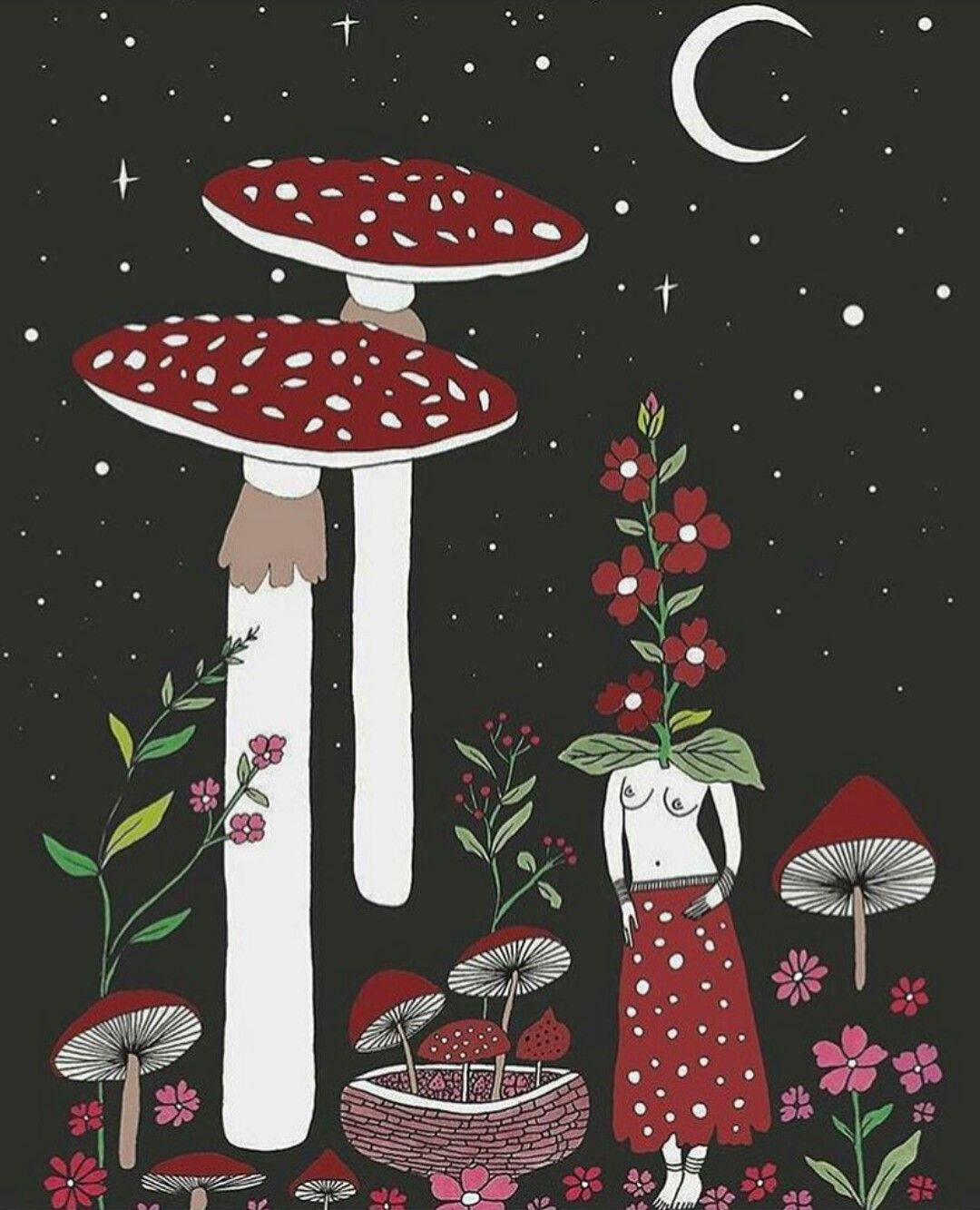 Moon Mushroom Æstetisk Wallpaper