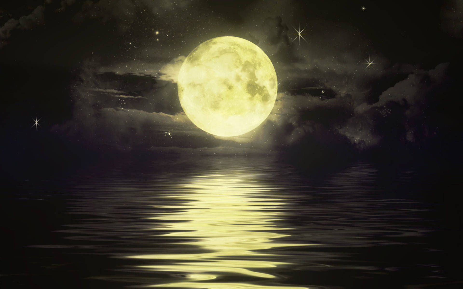Nochede Luna Cielo Pálido Dorado. Fondo de pantalla