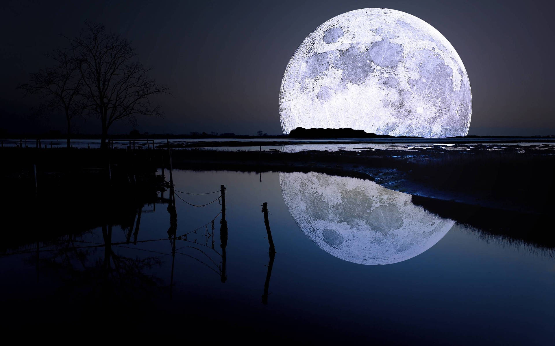 Moon On Lake Picture Wallpaper