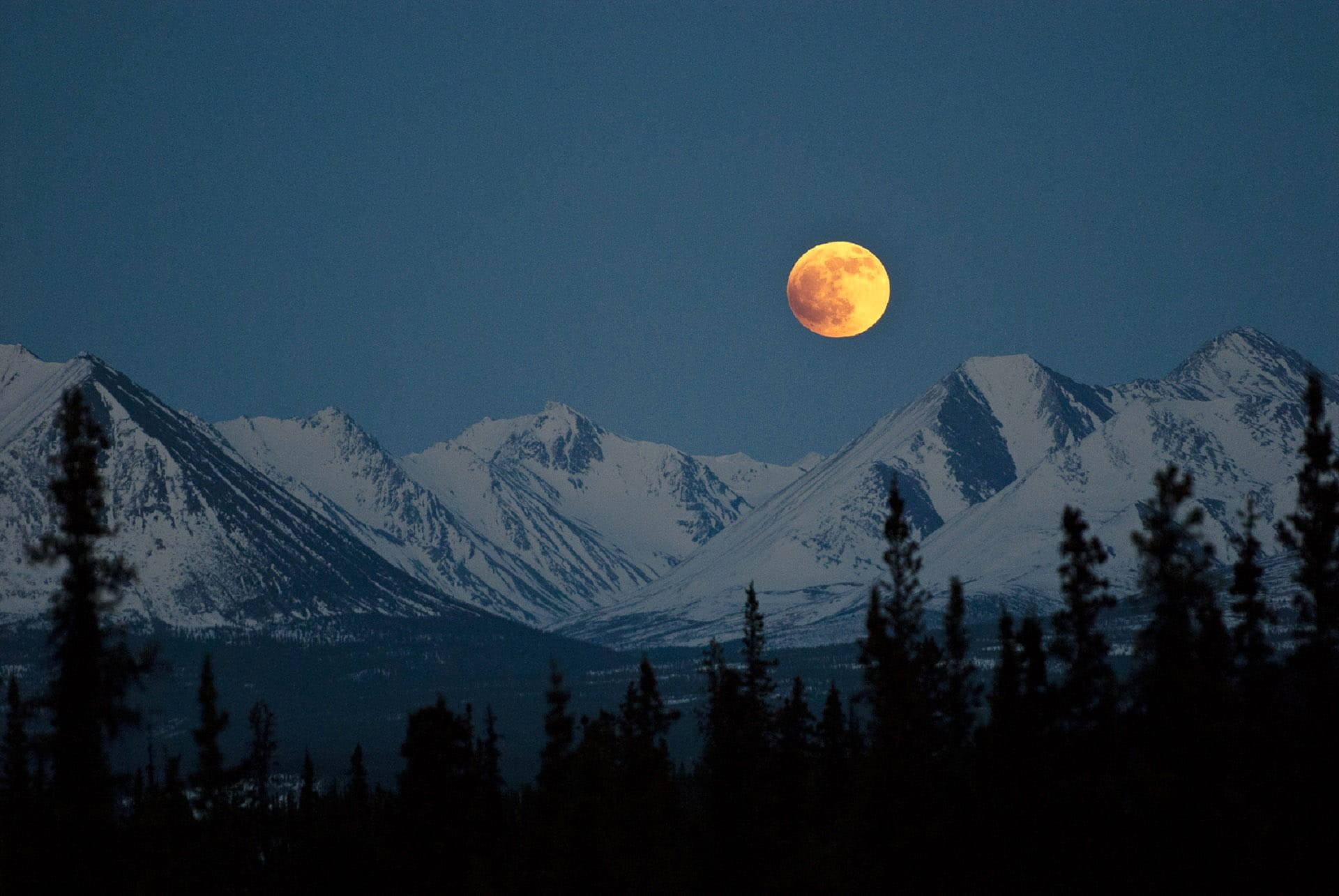 Moon Over Denali Mountains Wallpaper