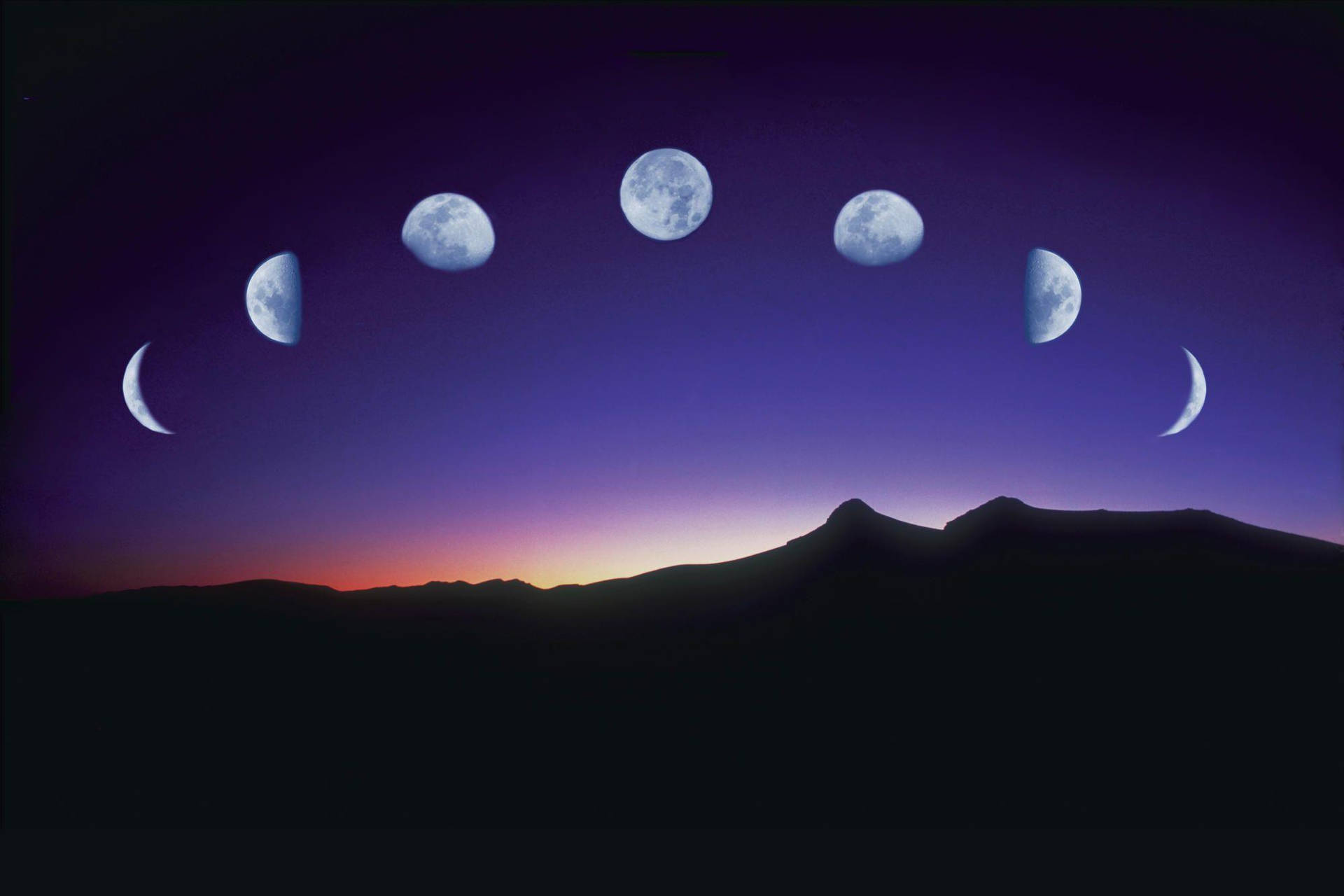 Moon Phases In Sunrise Sky Wallpaper