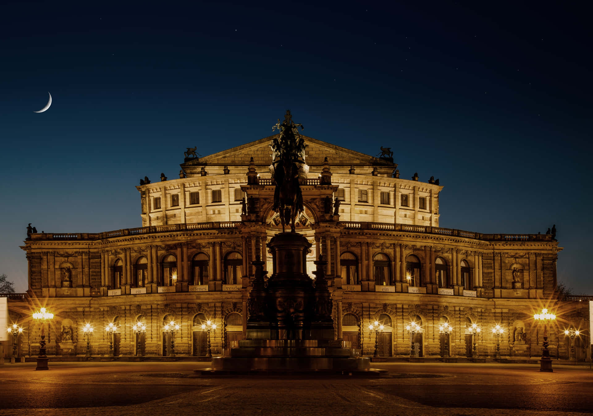 Semperoper Opera House With Moon Picture