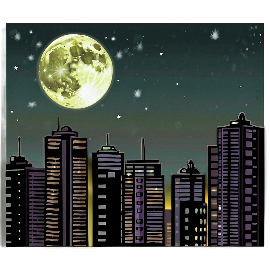 Moon Shining Over City Png 06132024 PNG