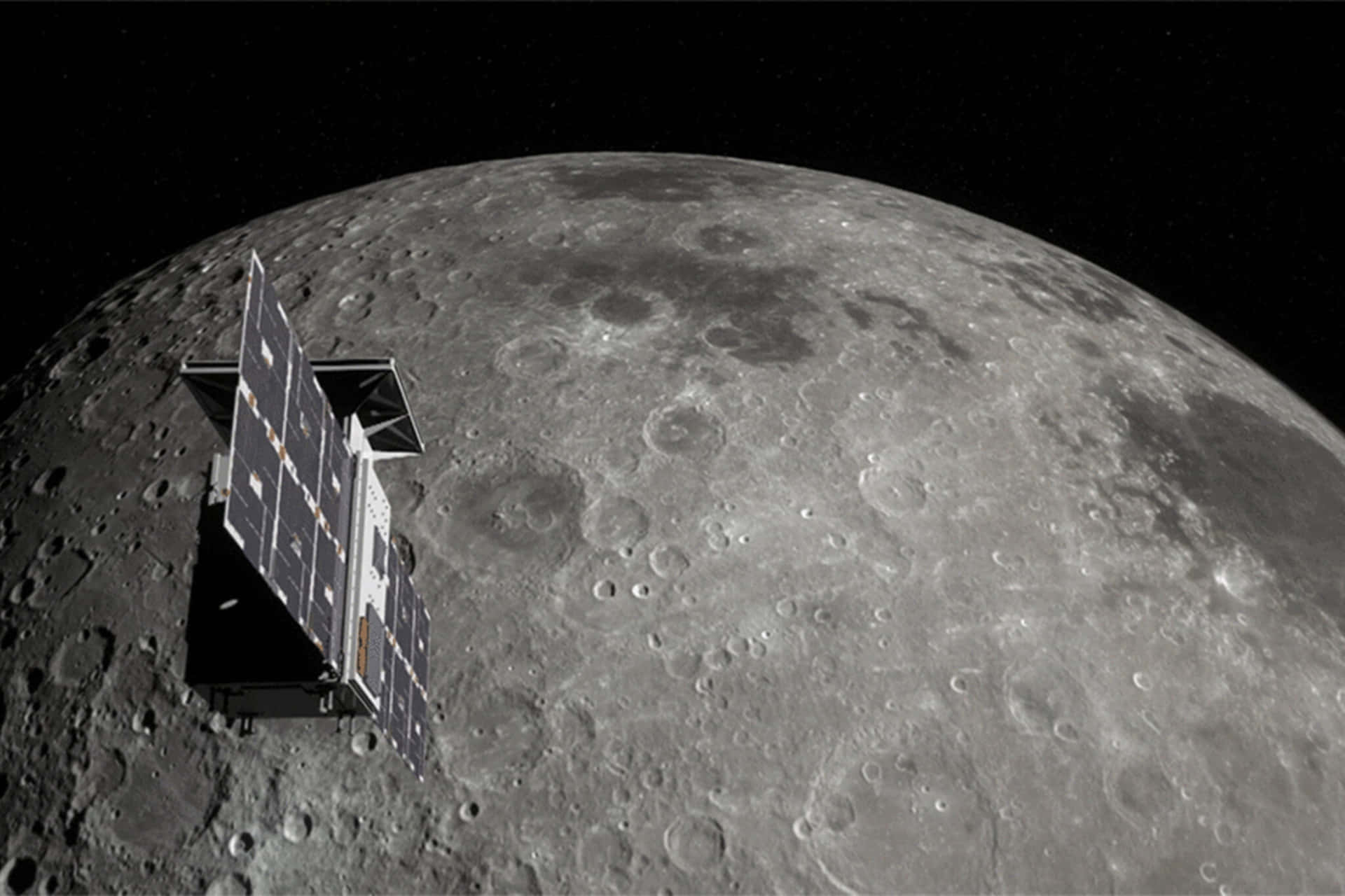 Imagende La Superficie De La Luna Con Cráteres Y Una Nave Espacial