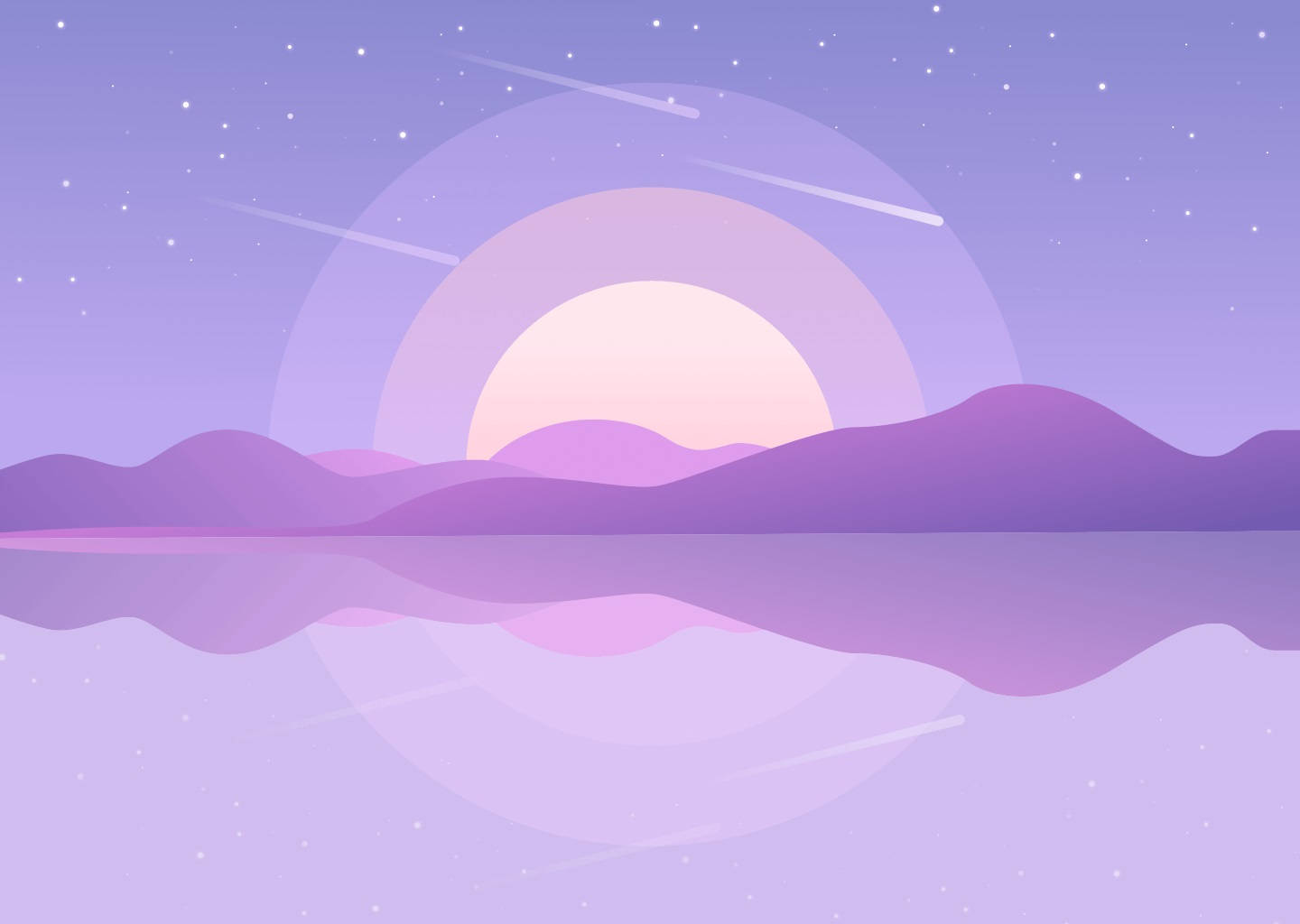 Moon With Shooting Stars On Light Purple Sky Wallpaper