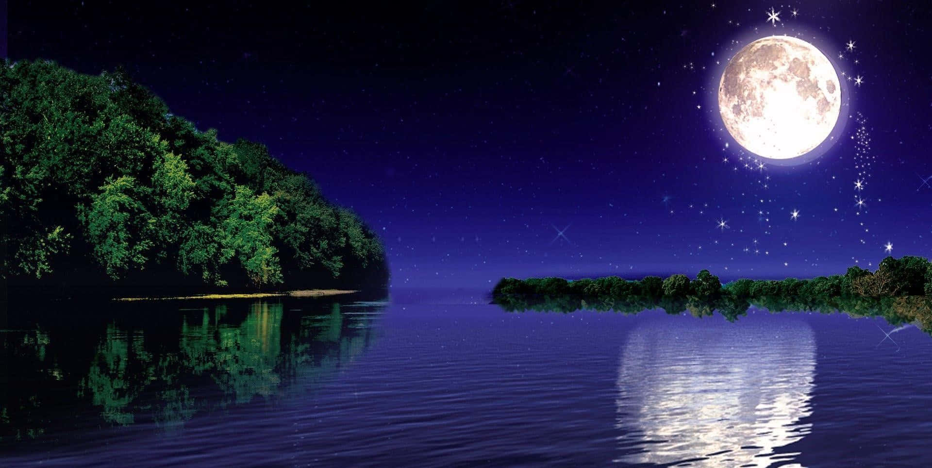 "A serene moonlit night by the waterfront"