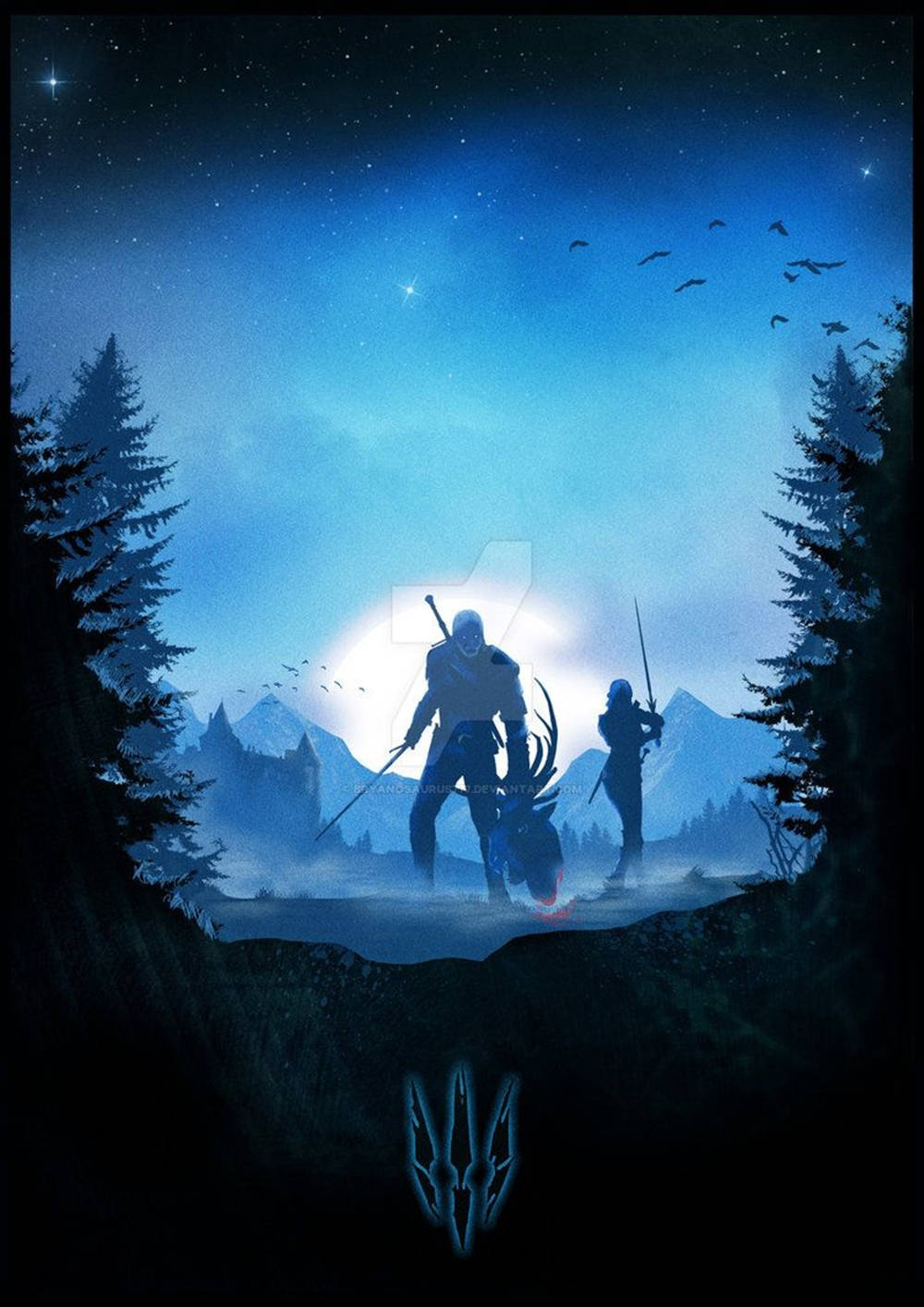 Moonlight Silhouette Witcher 3 iPhone Wallpaper