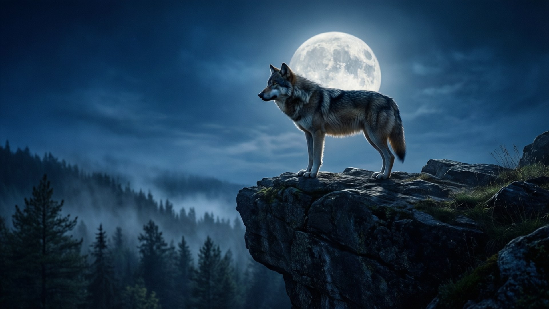Maanverlichte Alfa Wolf Achtergronden