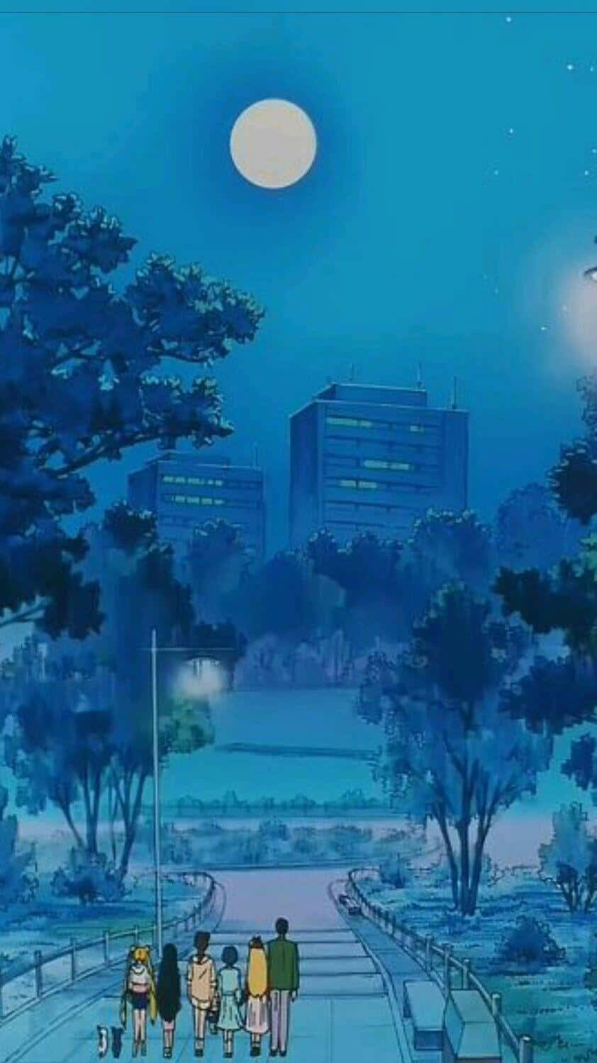 Moonlit_ Anime_ Cityscape_ Walk Wallpaper