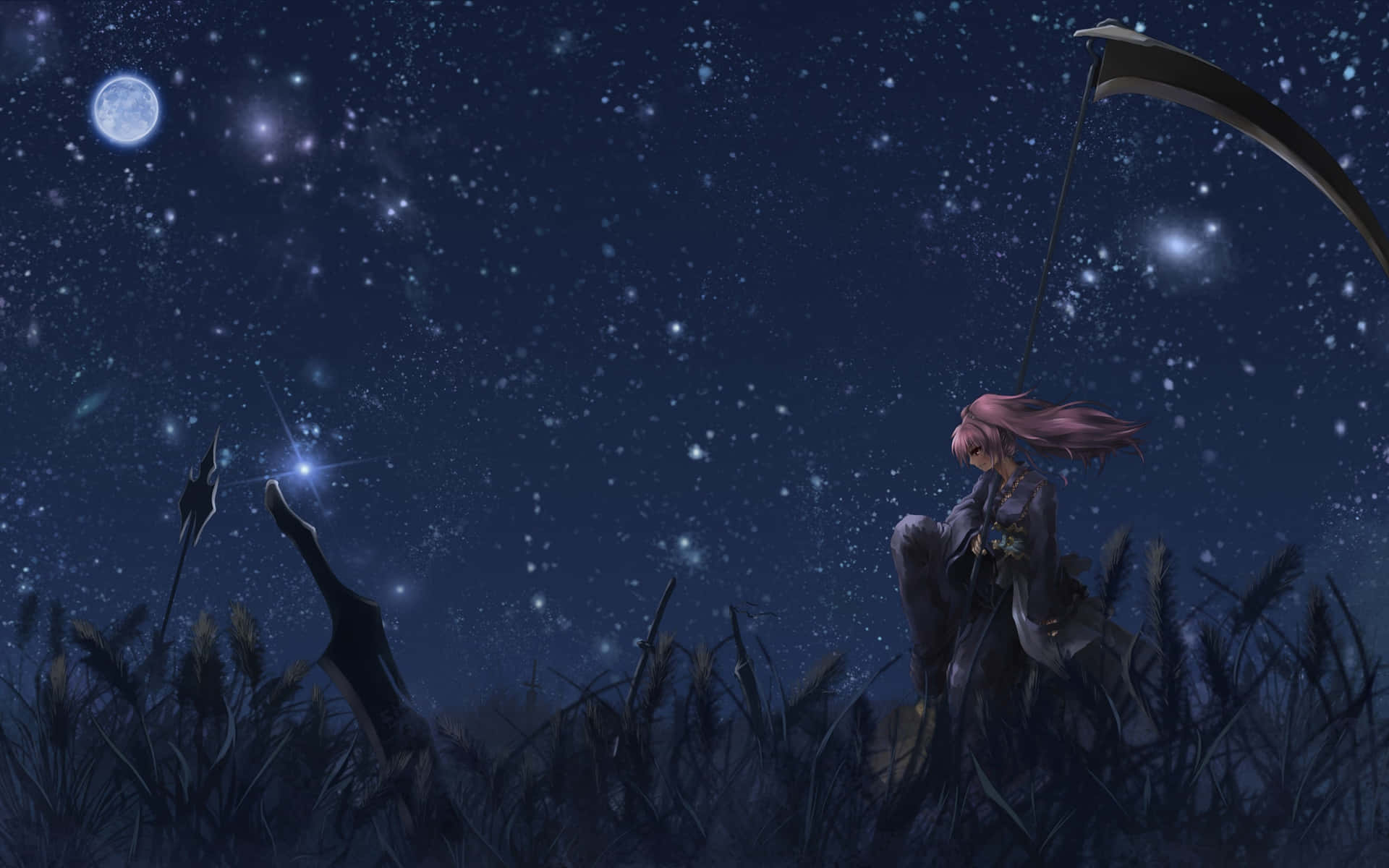 Moonlit_ Anime_ Reaper_in_ Field Wallpaper