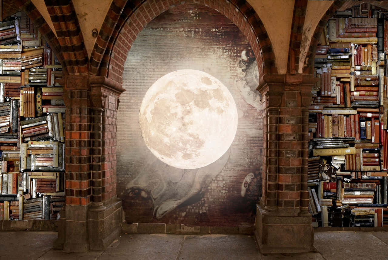 Moonlit Archway Library Aesthetic.jpg Wallpaper