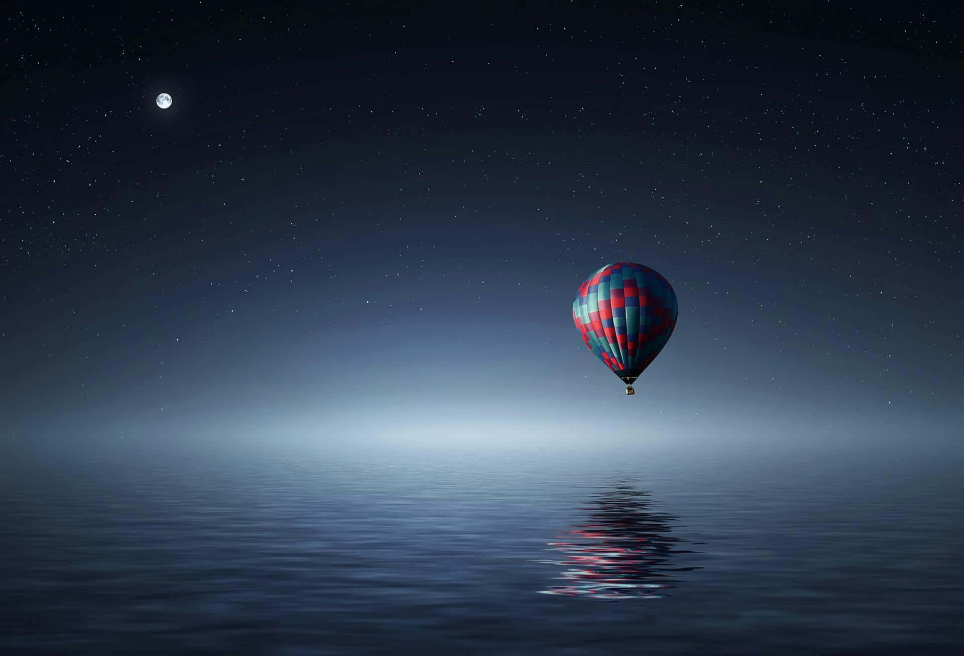 Moonlit Balloon Reflection Night Sky Wallpaper