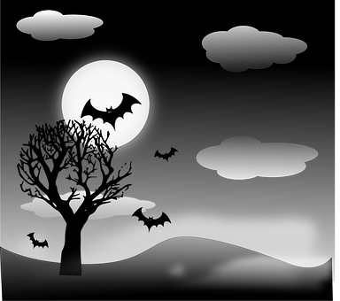 Moonlit Bats Silhouette PNG