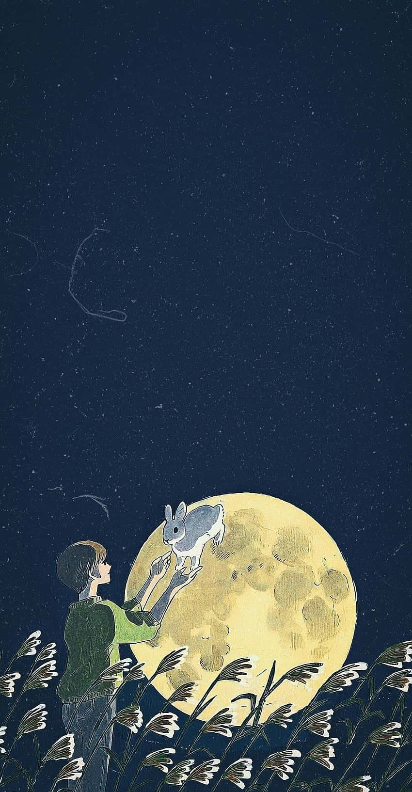 Moonlit Bunny Encounter Wallpaper