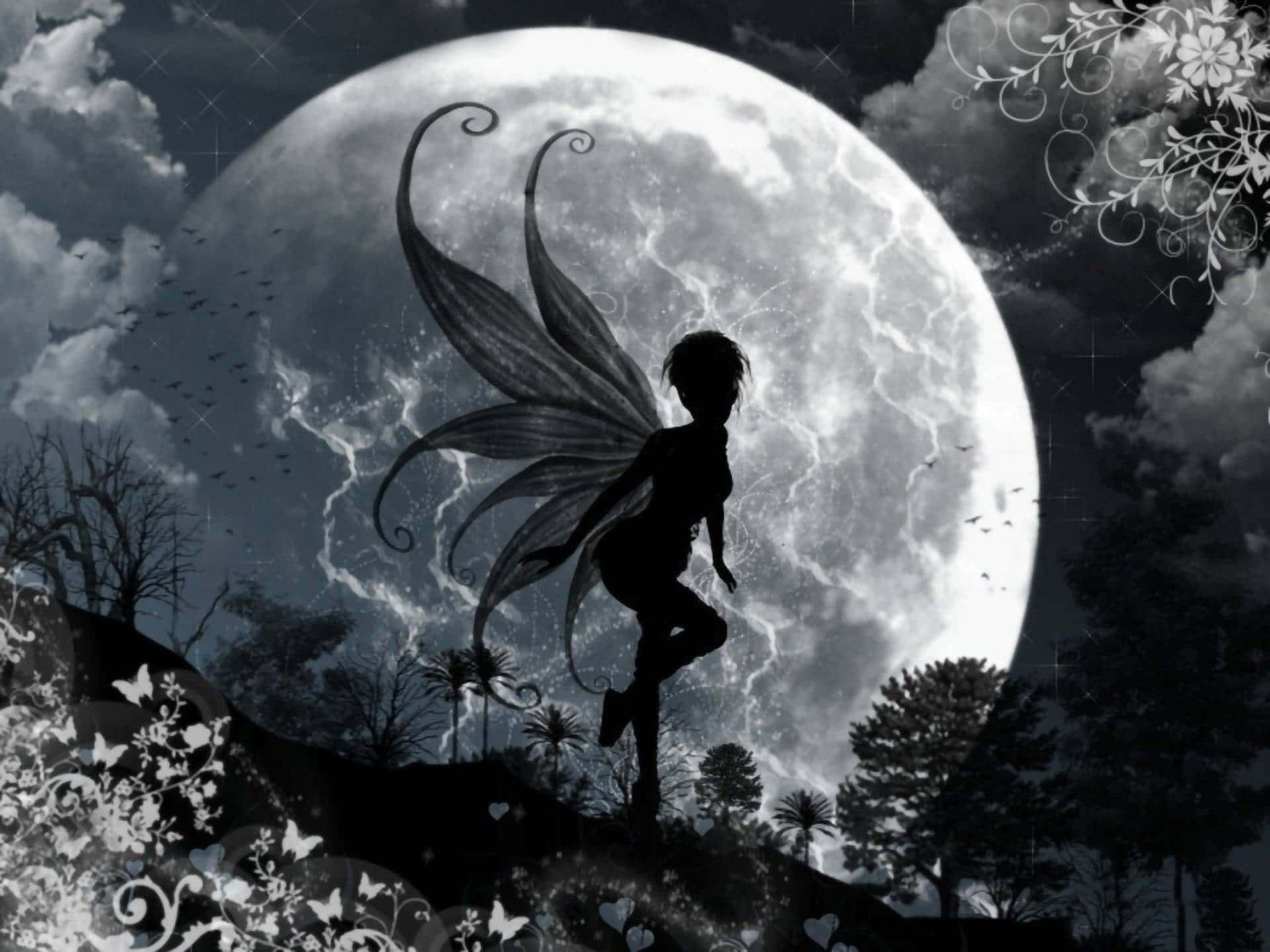 Moonlit_ Fairy_ Silhouette Wallpaper