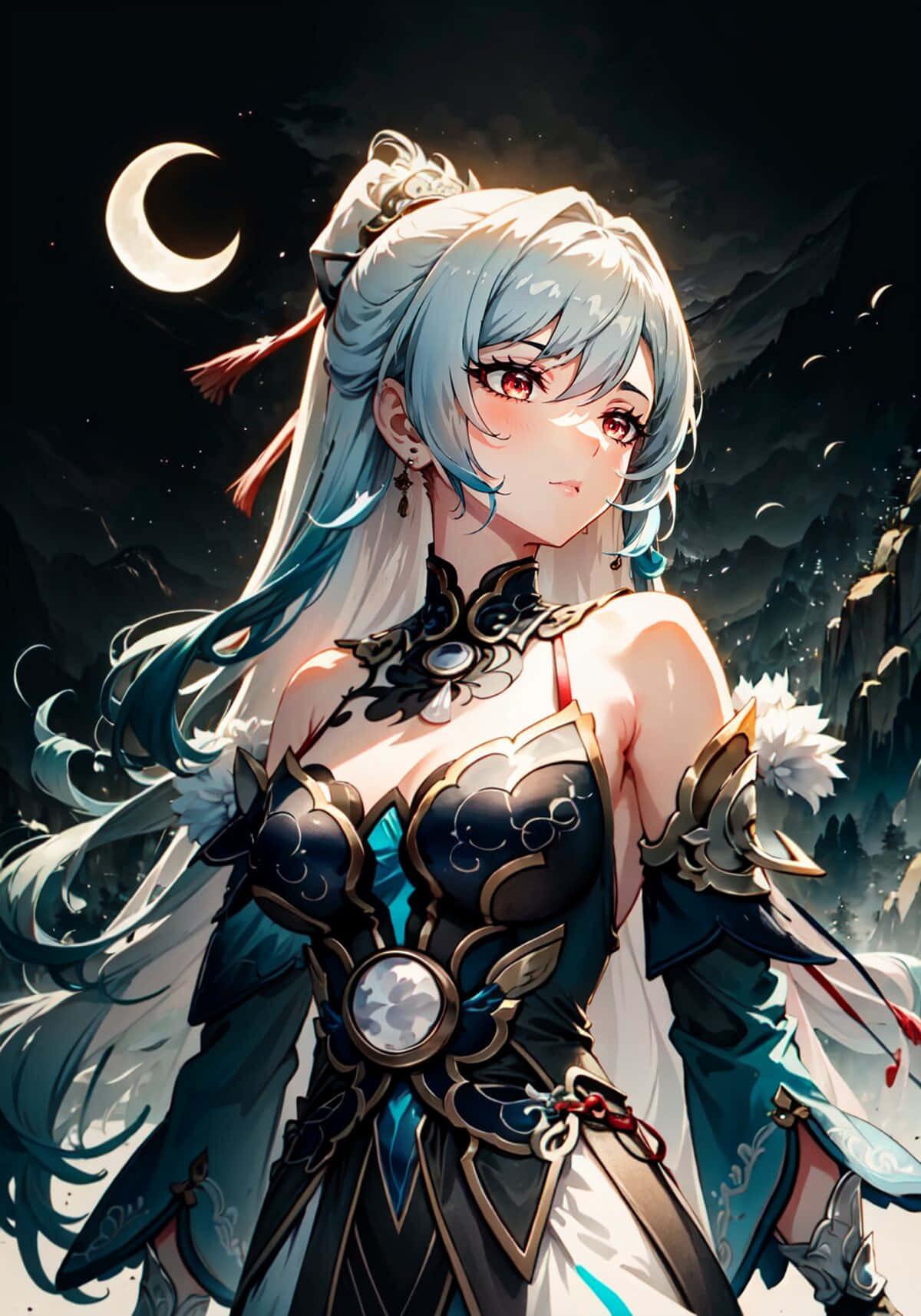 Moonlit Fantasy Anime Girl Wallpaper