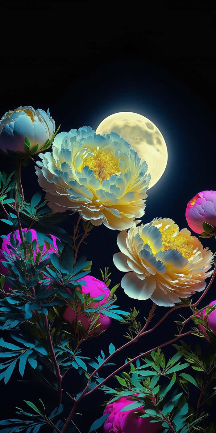 Moonlit Floral Artwork Wallpaper