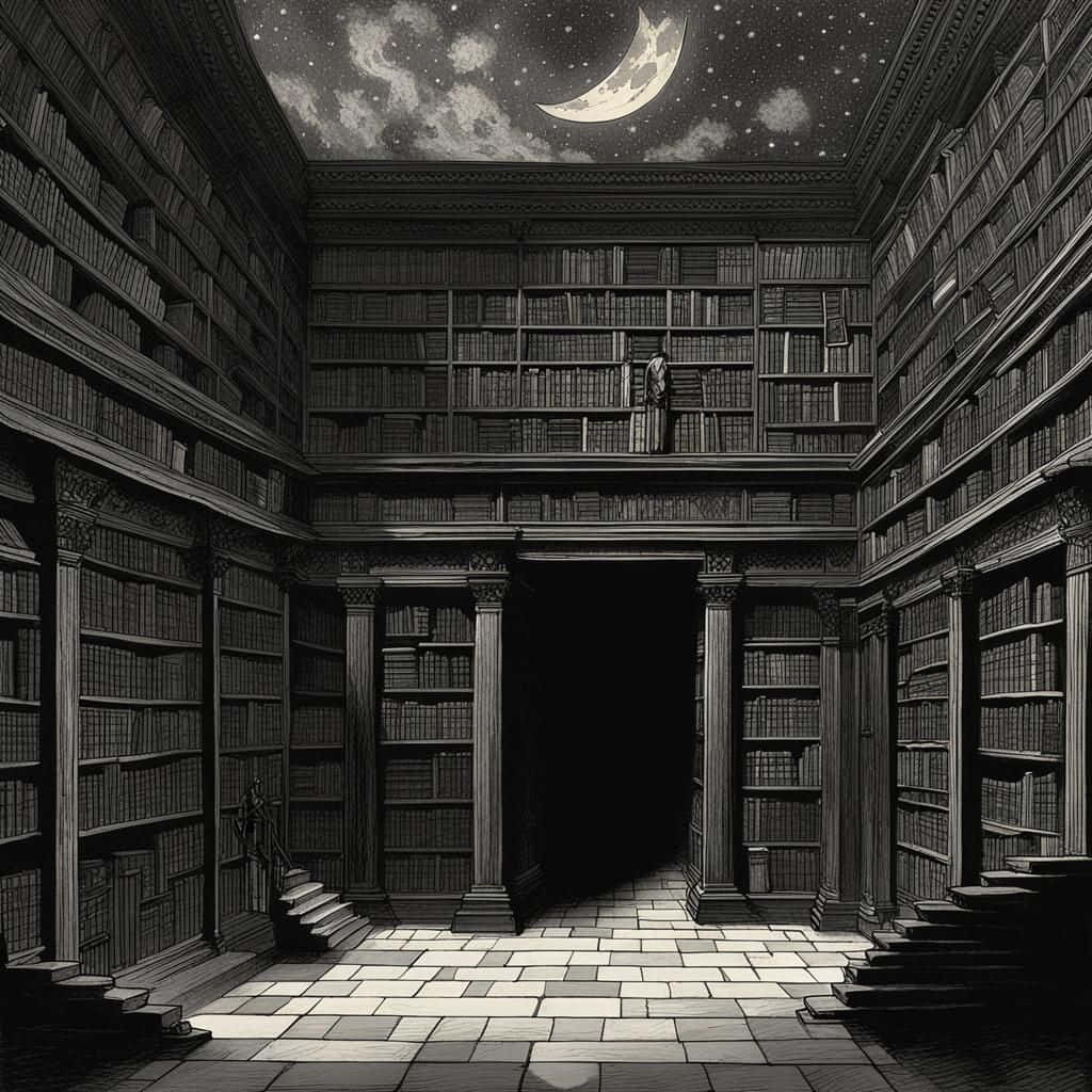 Moonlit Library Night Aesthetic Wallpaper