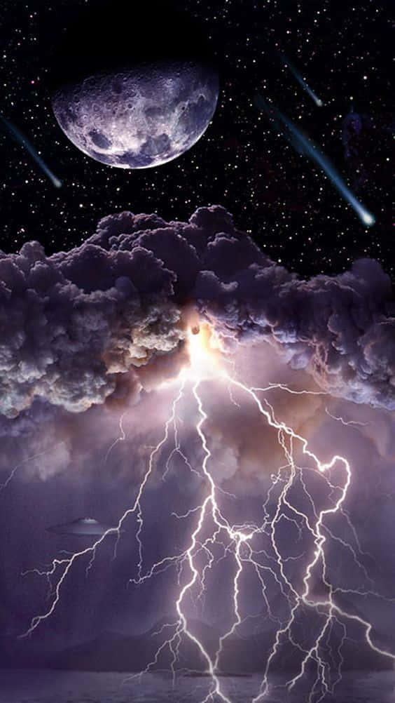 Moonlit Lightning Strike Sky Wallpaper