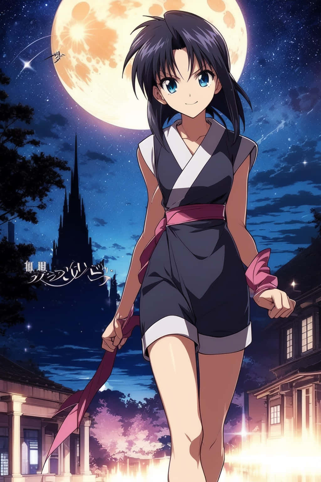 Maanverlichte Misao Makimachi Anime Personage Achtergrond