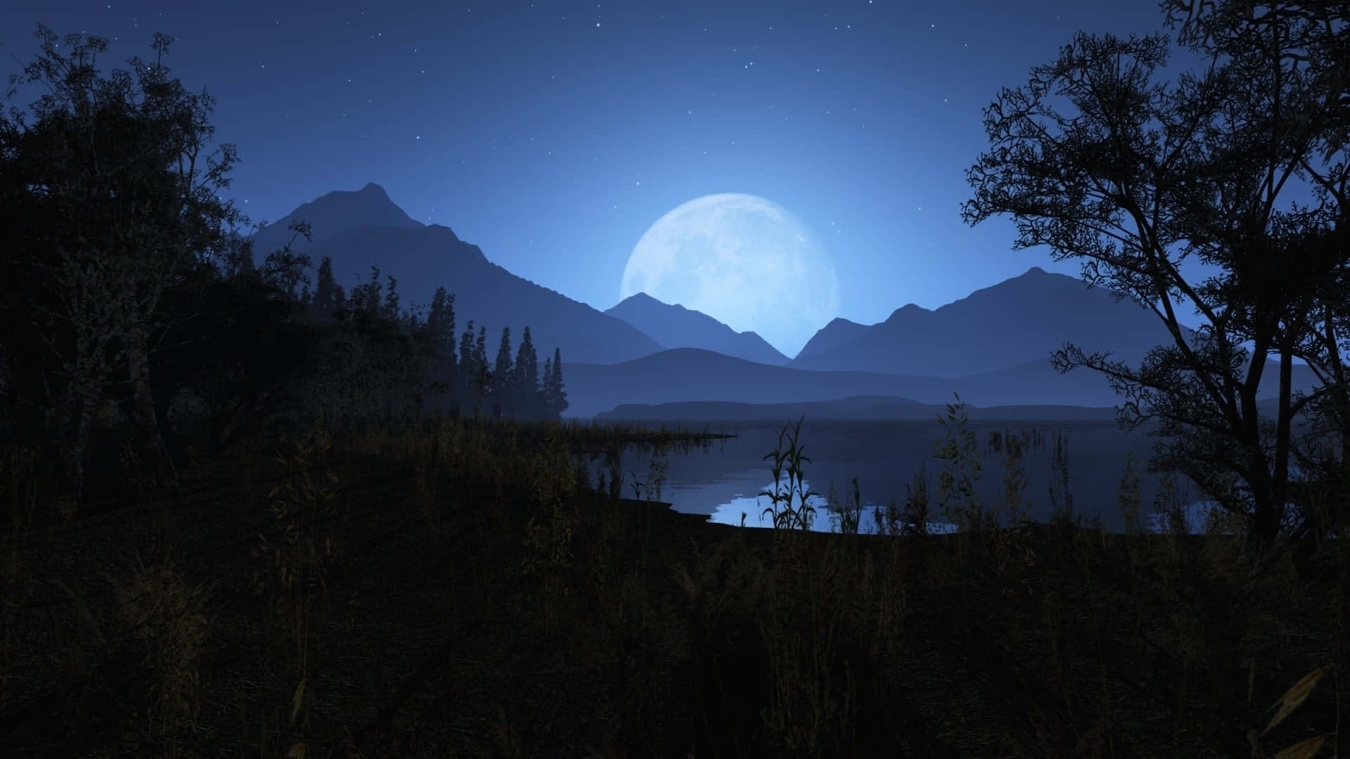 Download Moonlit Mountain Lake Night Scene Wallpaper | Wallpapers.com