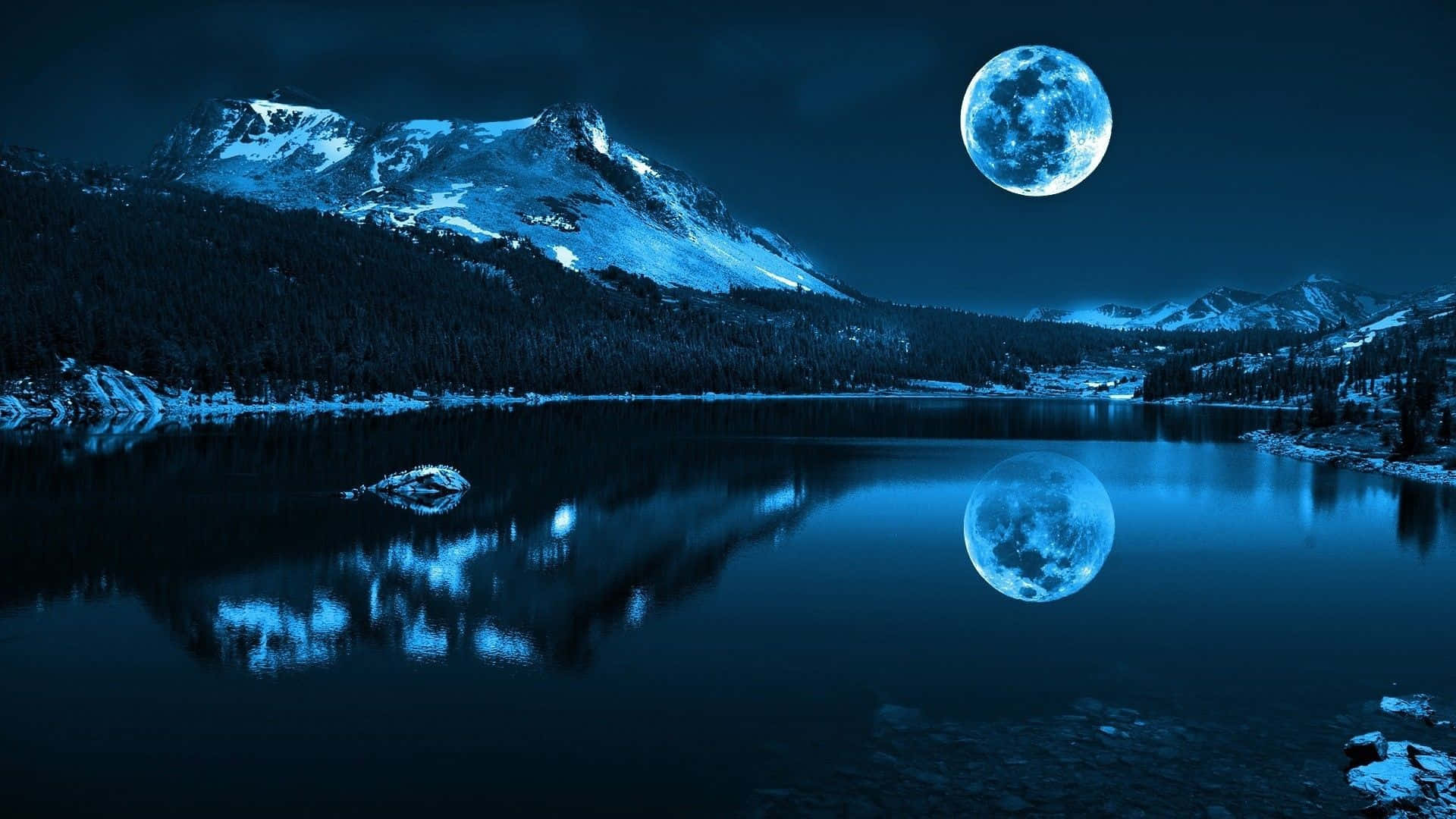 Moonlit_ Mountain_ Lake_ Reflection Wallpaper