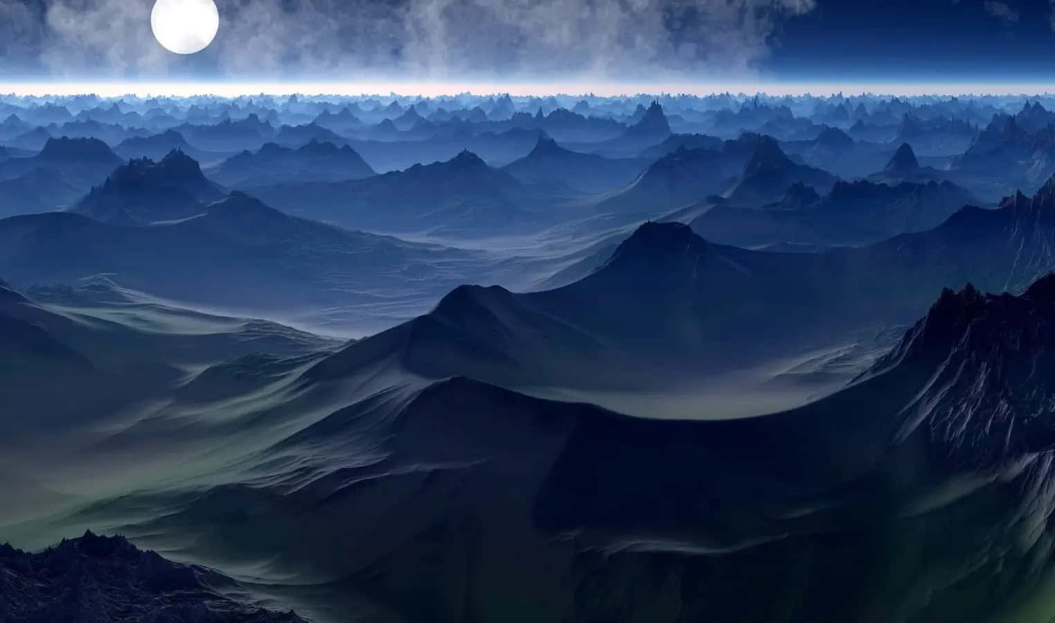 Moonlit Mountain Range Utopia Wallpaper
