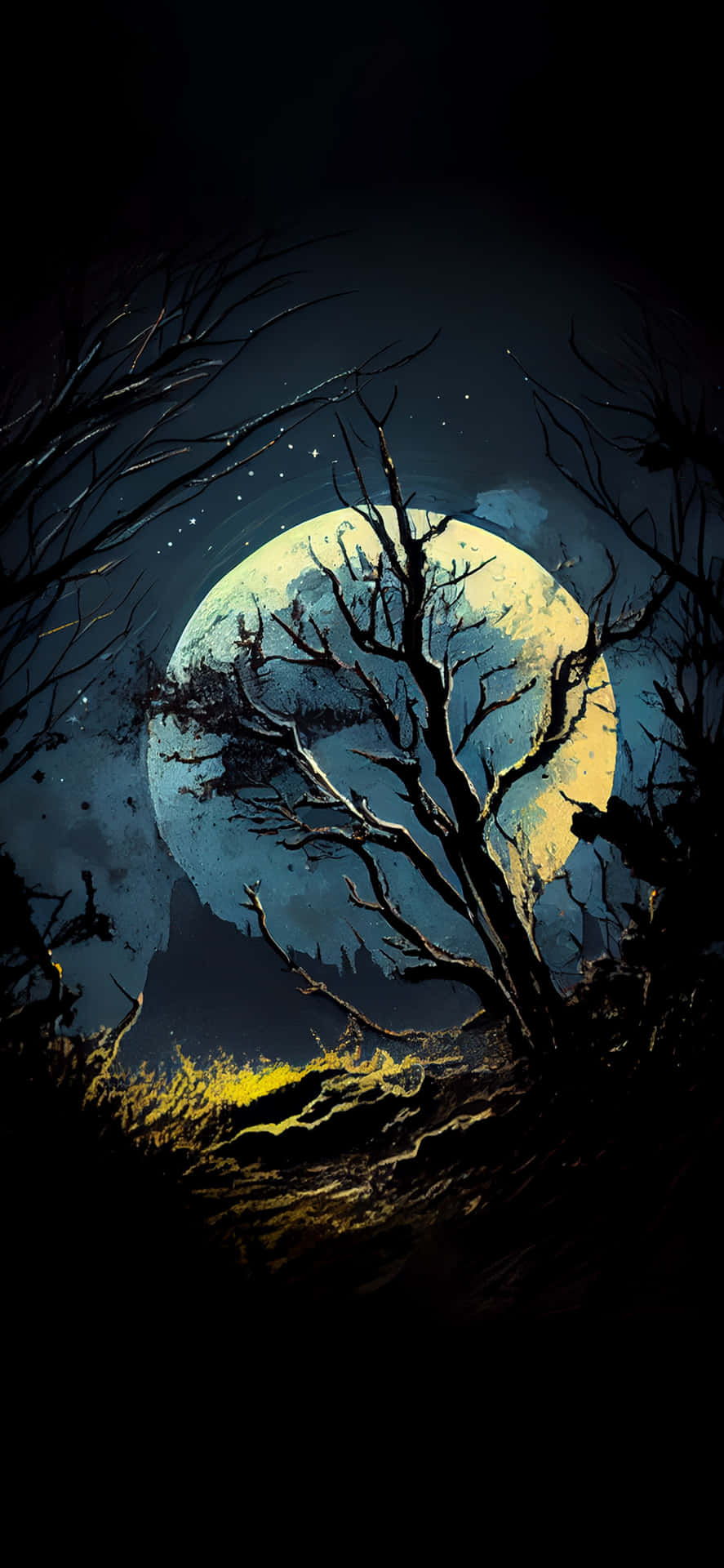 Moonlit_ Night_in_ Dark_ Forest_ Art Wallpaper