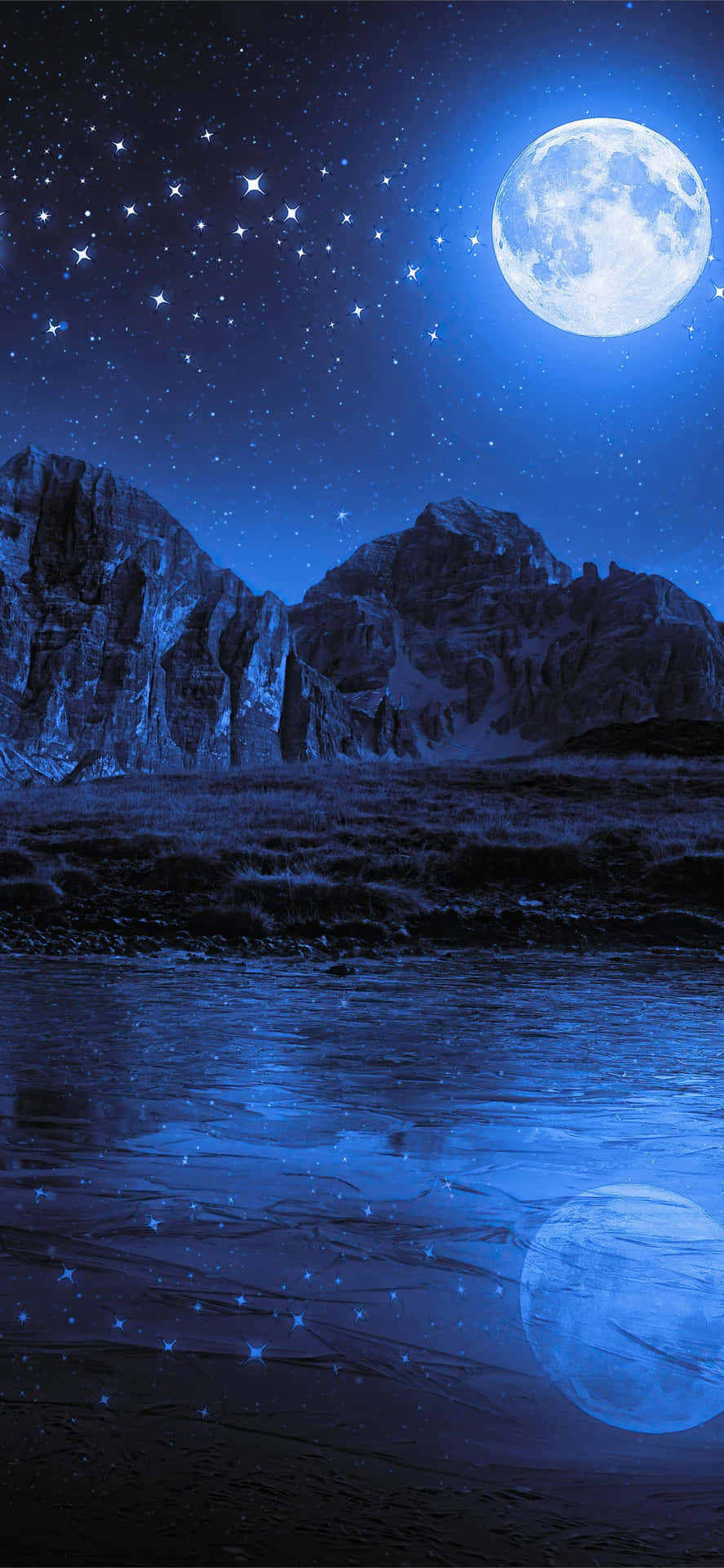 Moonlit_ Night_ Over_ Mountain_ Lake Wallpaper