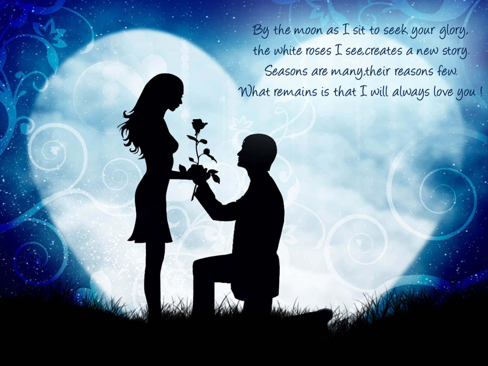 Moonlit Proposal Silhouette Romantic Quote Wallpaper