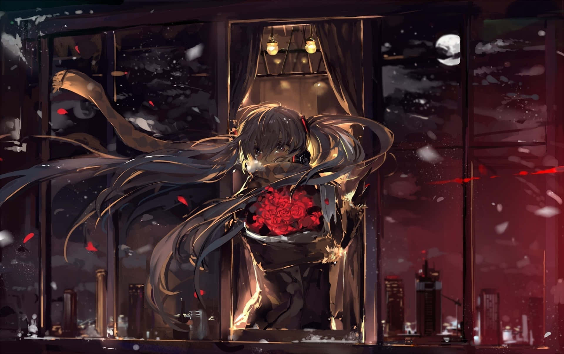 Moonlit_ Rose_ Embrace_ Anime_ Art Wallpaper