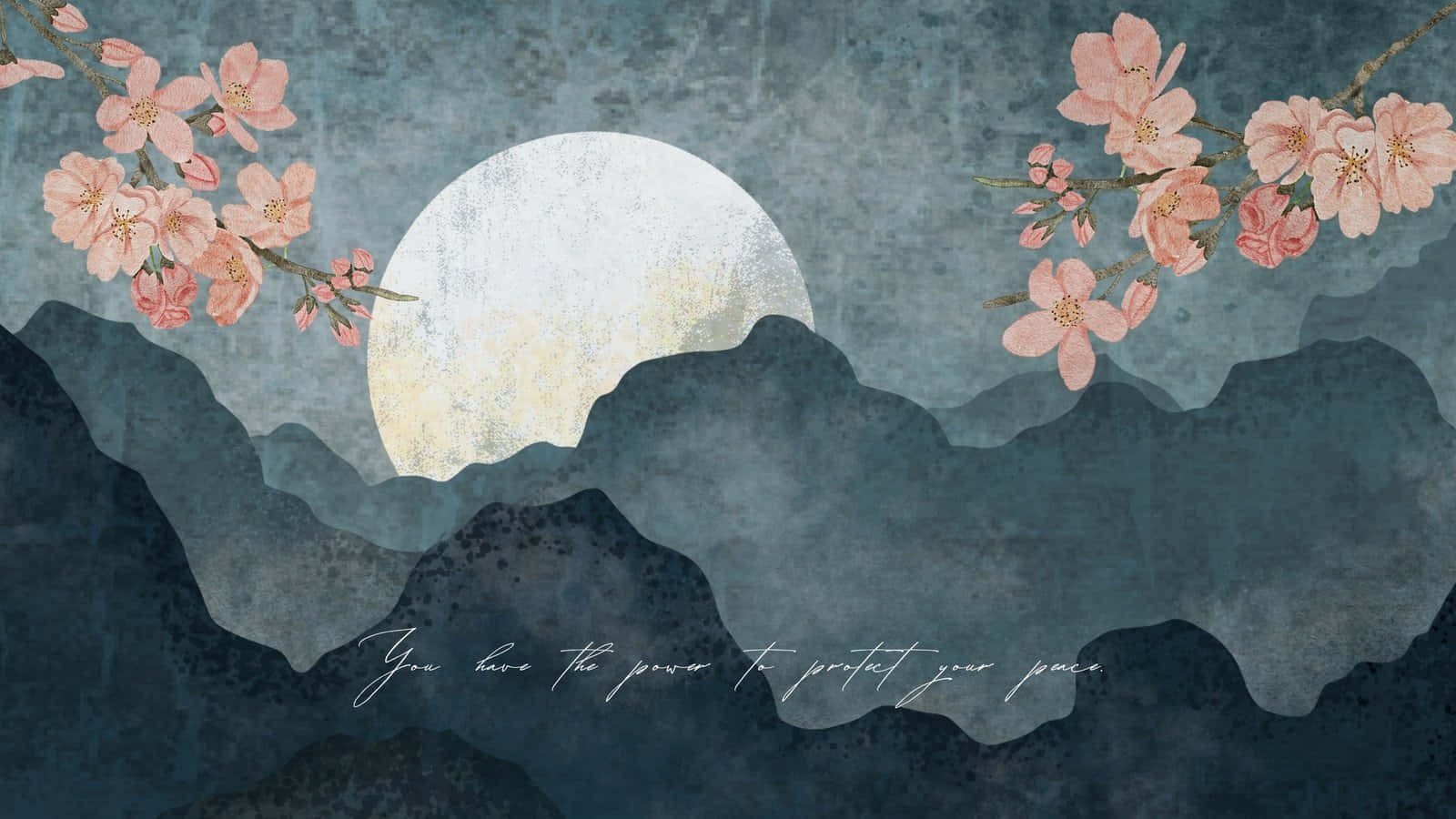 Moonlit Sakura Mountain Art Wallpaper
