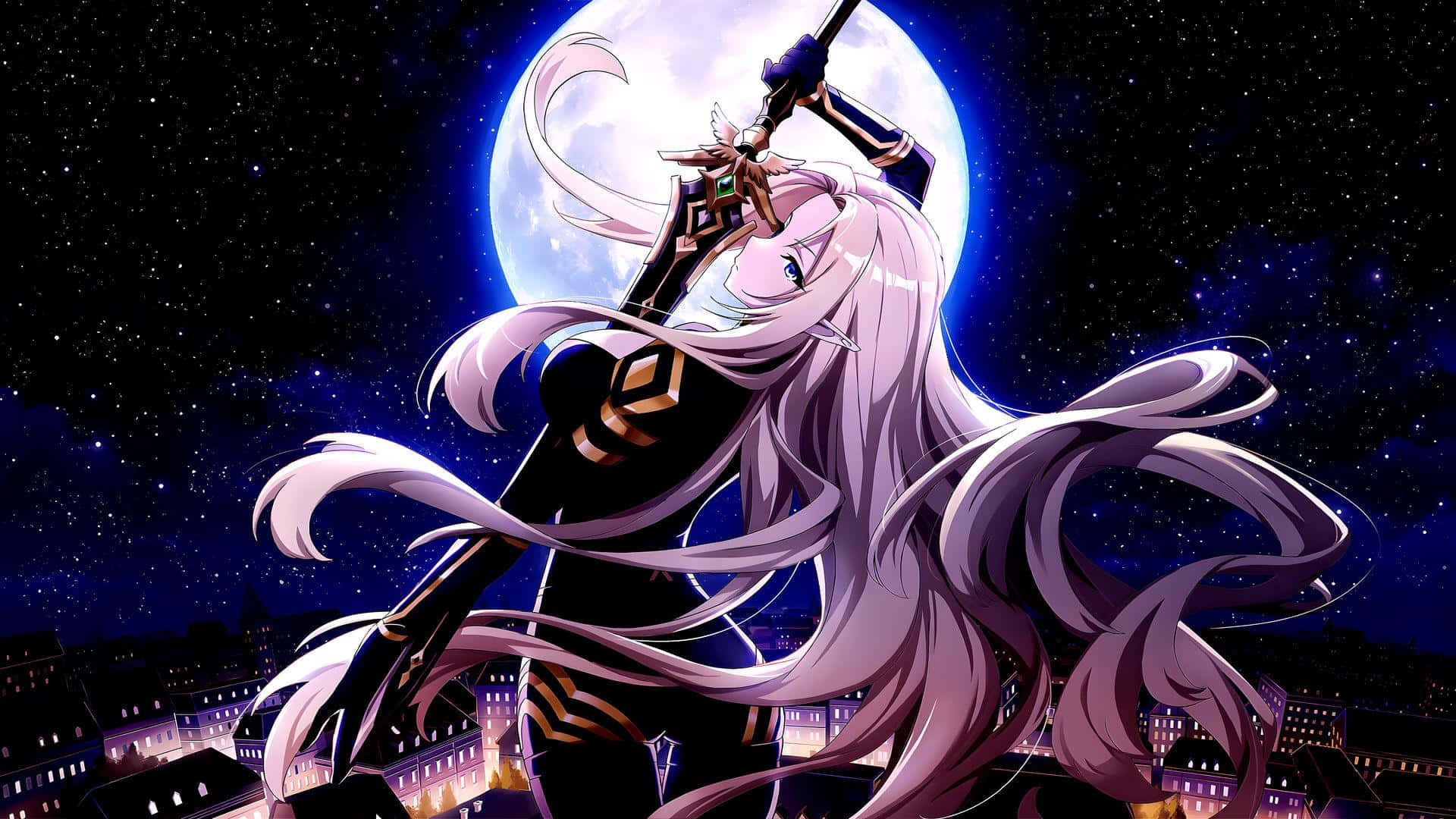 Moonlit_ Shadow_ Warrior_ Anime_ Art Wallpaper