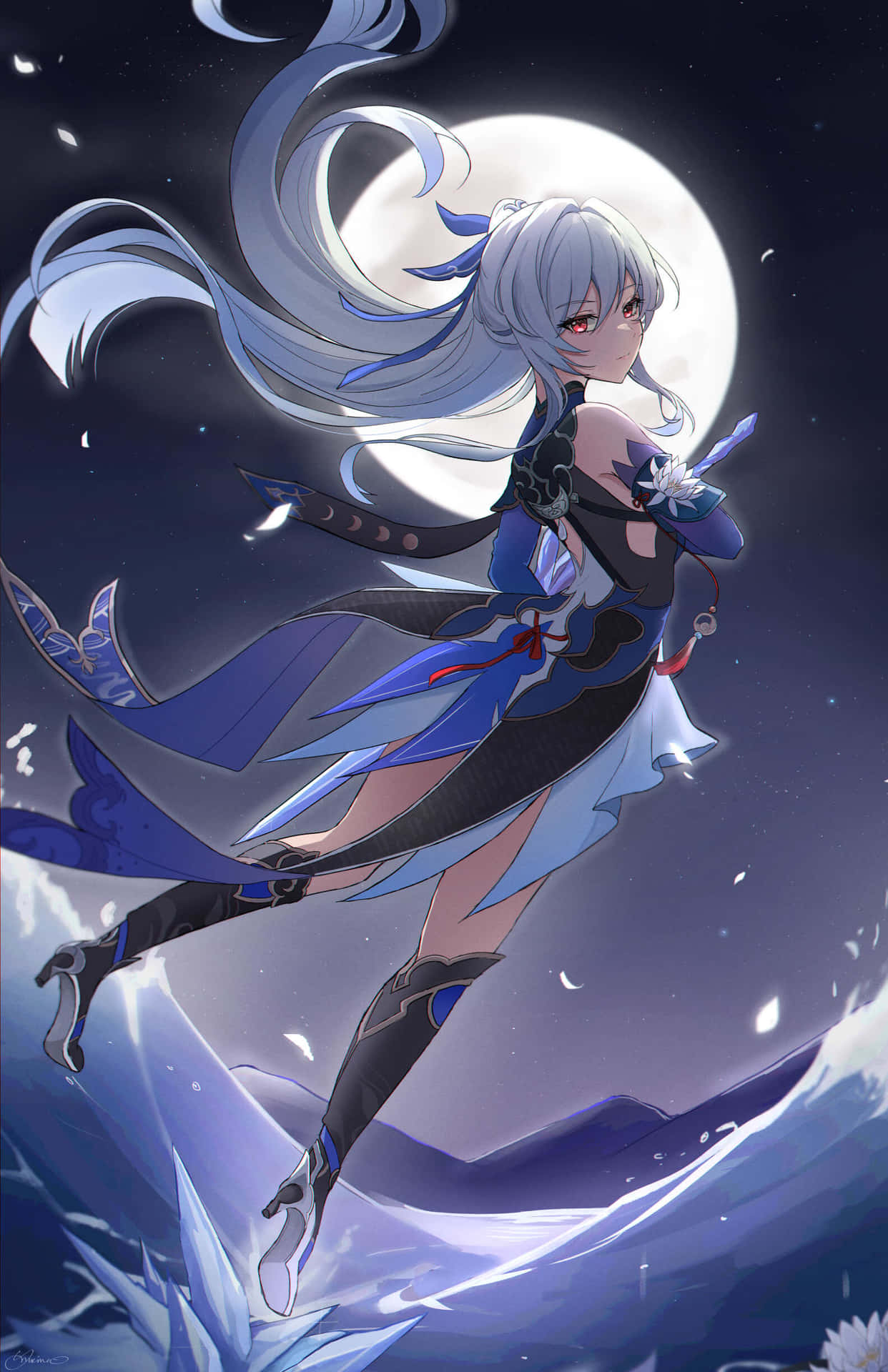 Moonlit Silver Haired Anime Girl Wallpaper