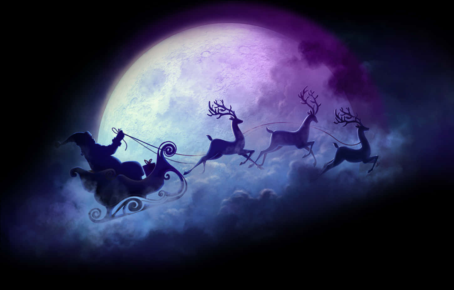 Moonlit Sleigh Ride Silhouette PNG