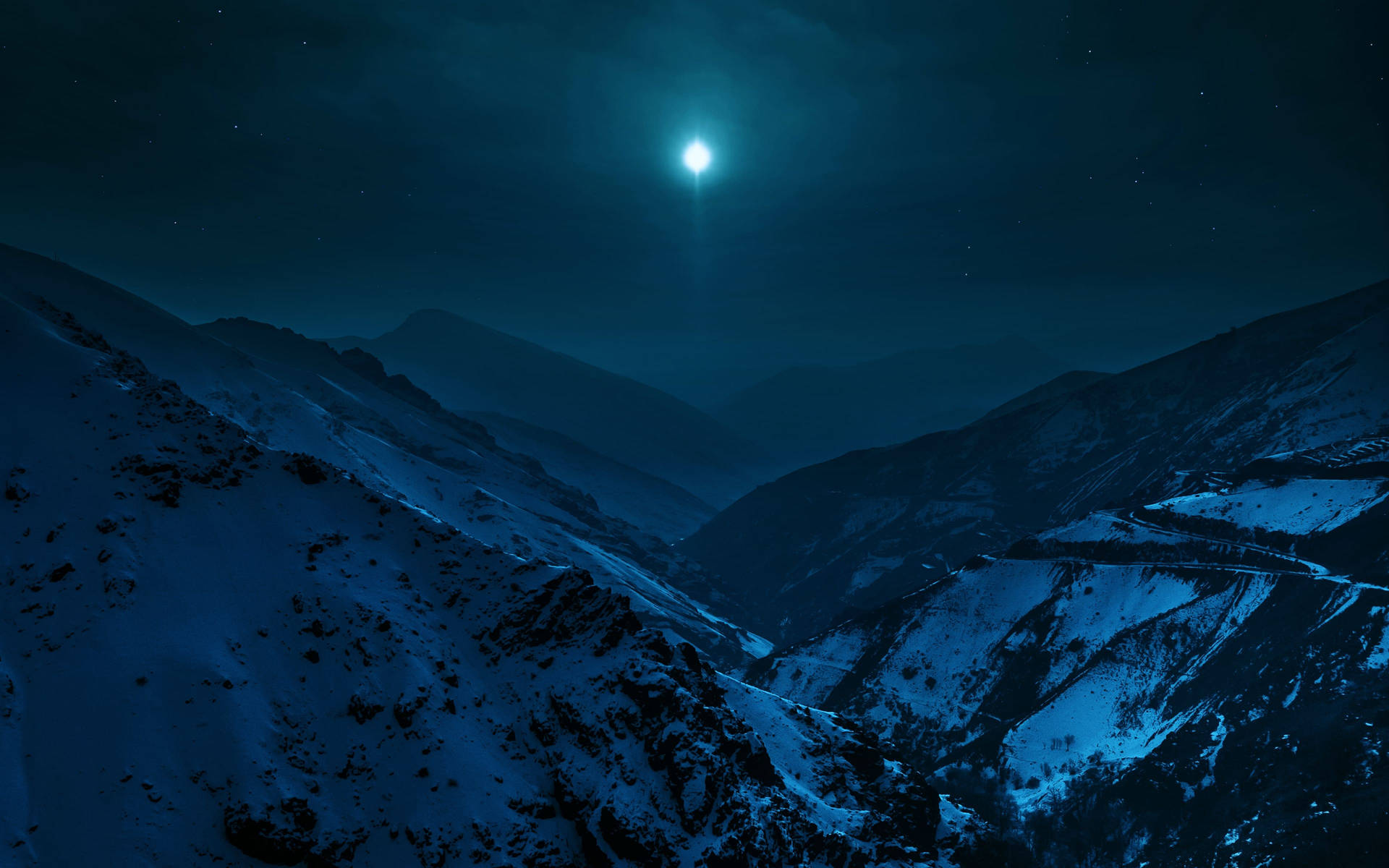 Moonlit Snow Mountain Summit Wallpaper