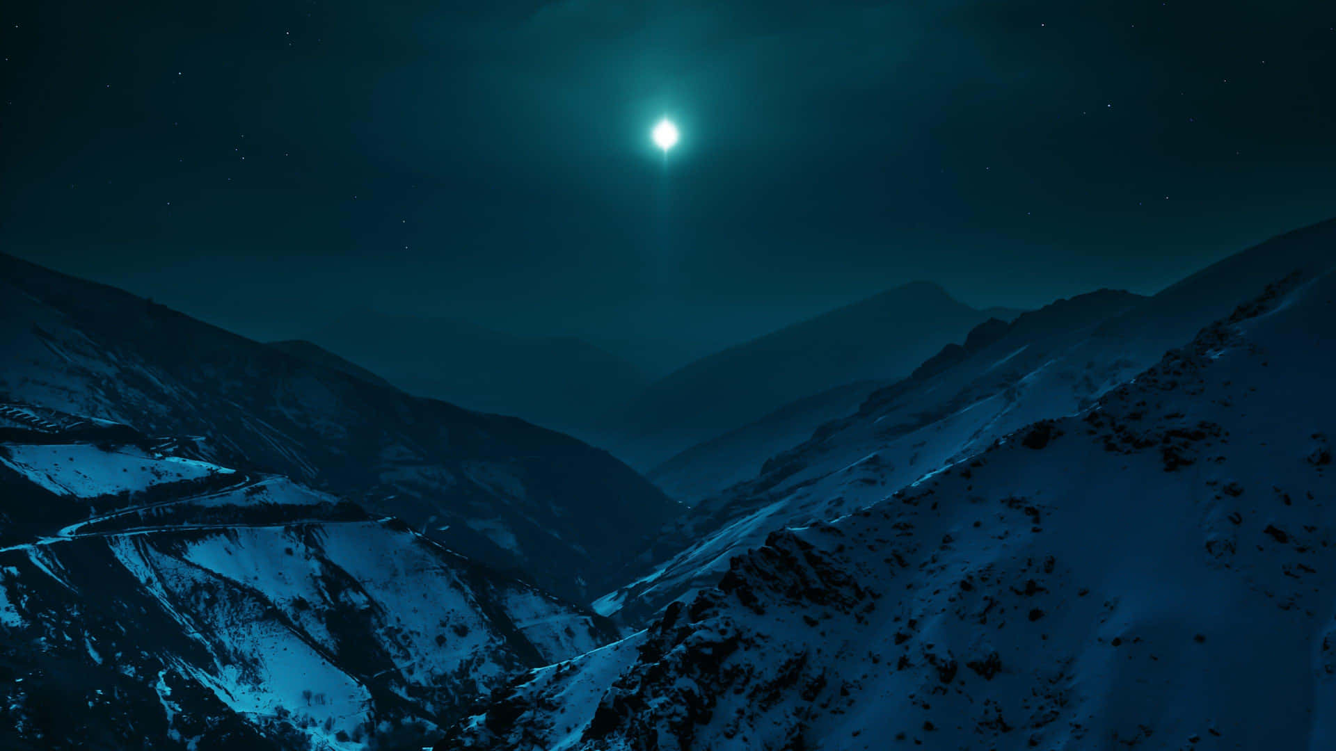 Moonlit_ Snowy_ Mountain_ Pass Wallpaper