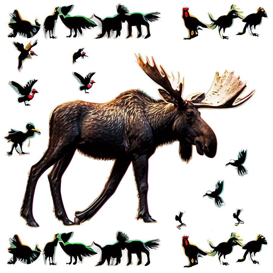 Moose And Forest Birds Png 05242024 PNG