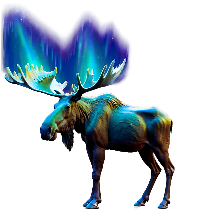 Moose And Northern Lights Png Prm PNG