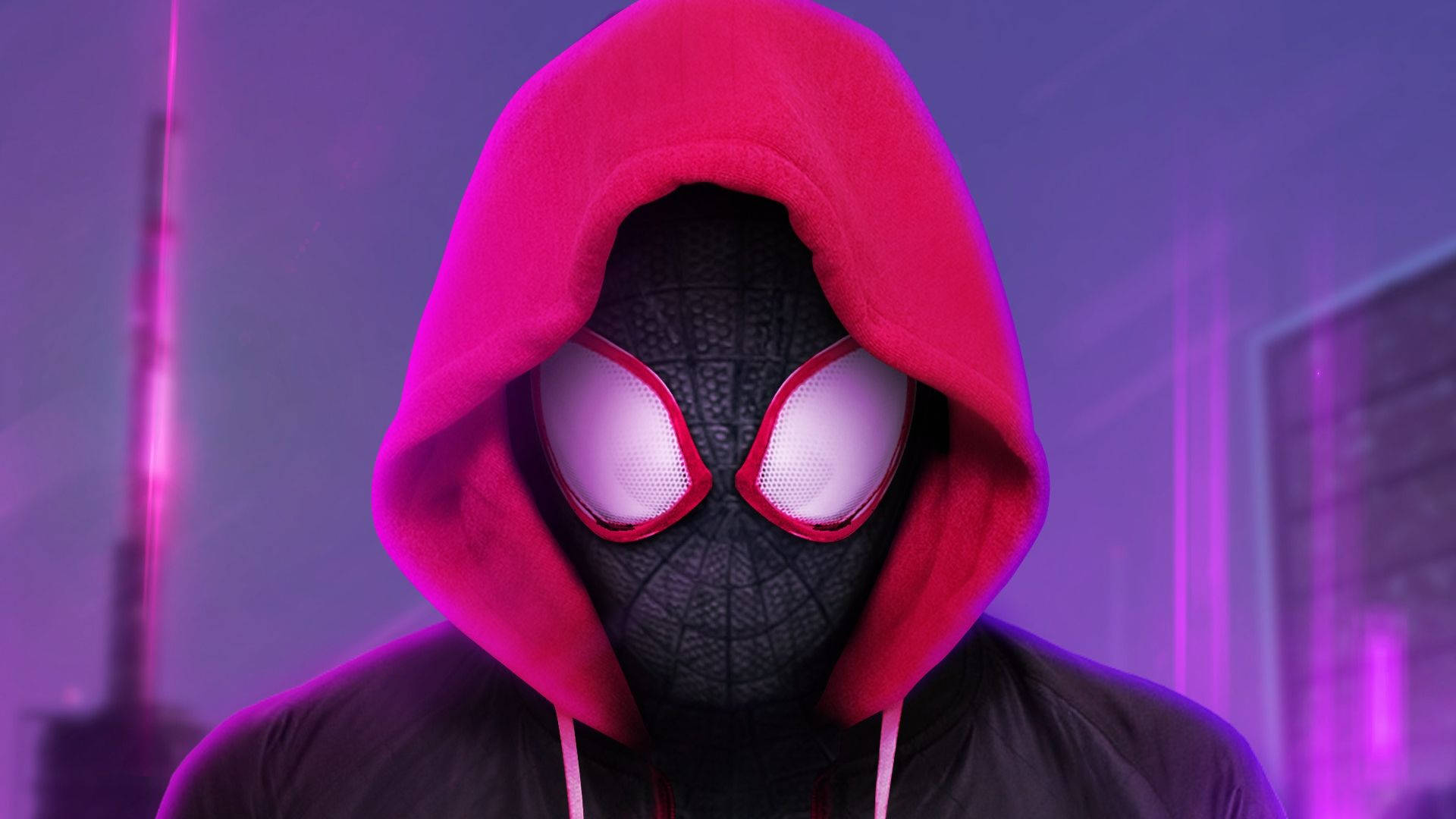 Morales' Face In Spider Man Into The Spider Verse Background