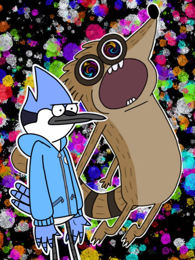 Mordecai And Rigby Trippy Background Wallpaper