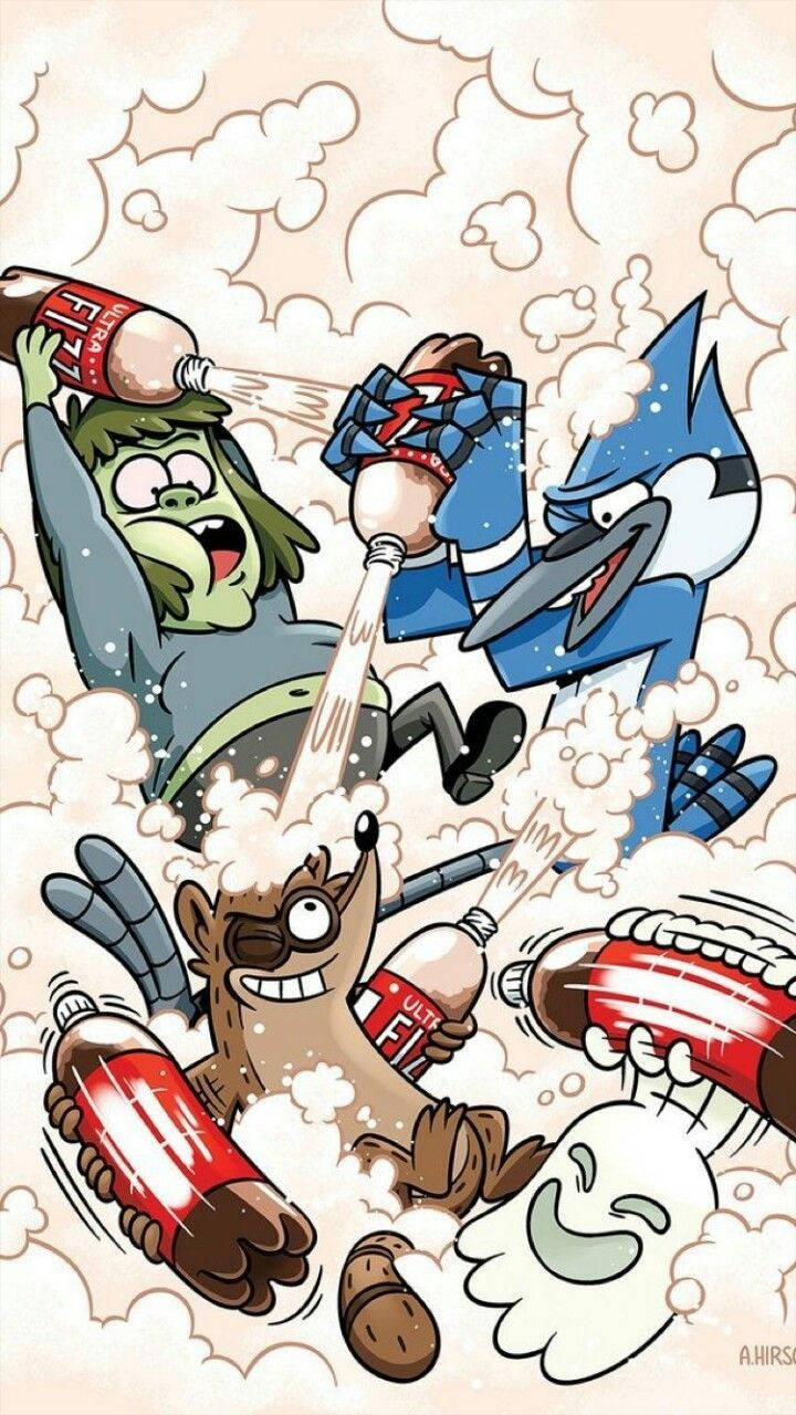 Mordecai And Rigby With Friends Wallpaper