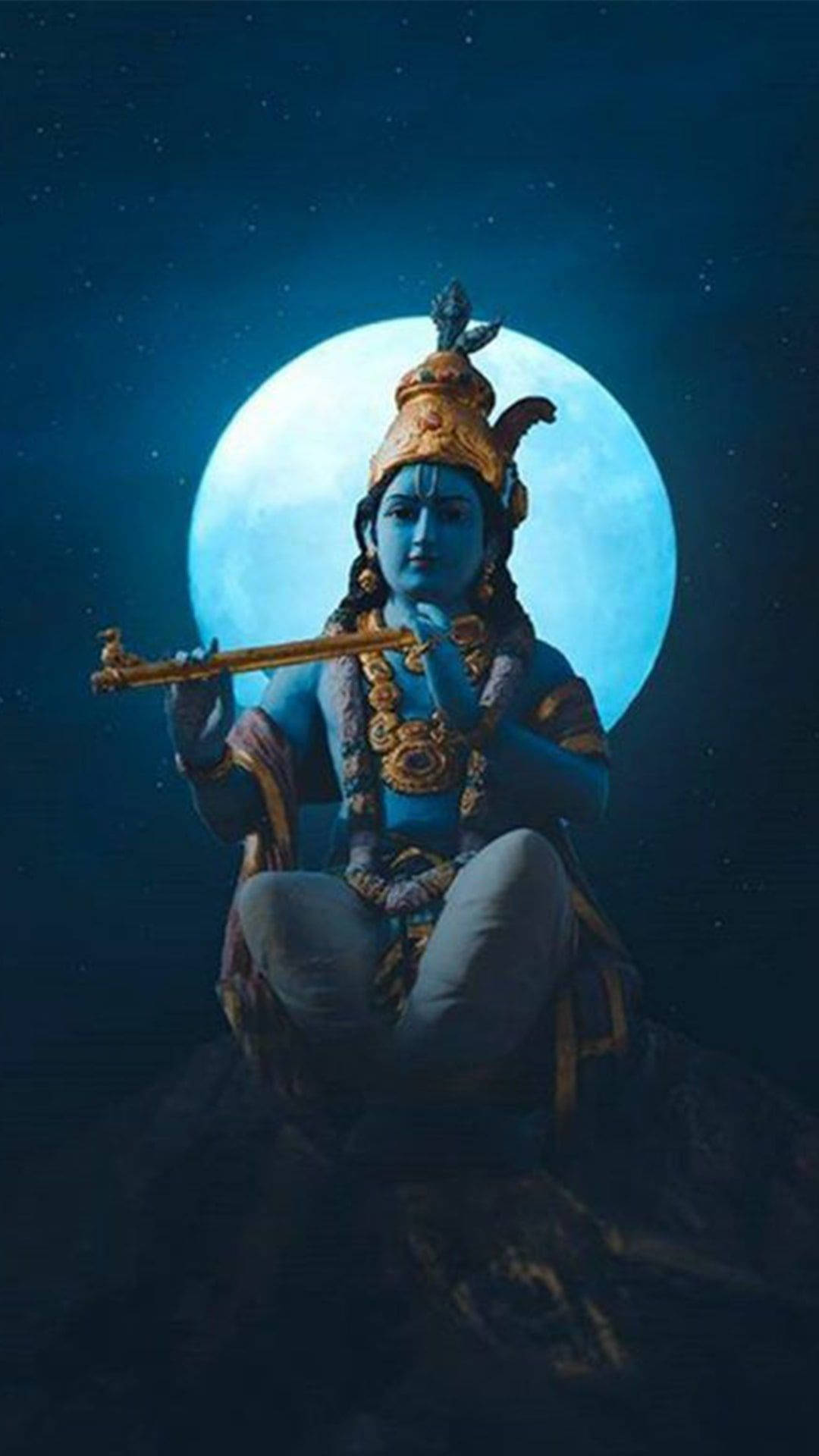 Mørk Krishna Med En Måne Wallpaper