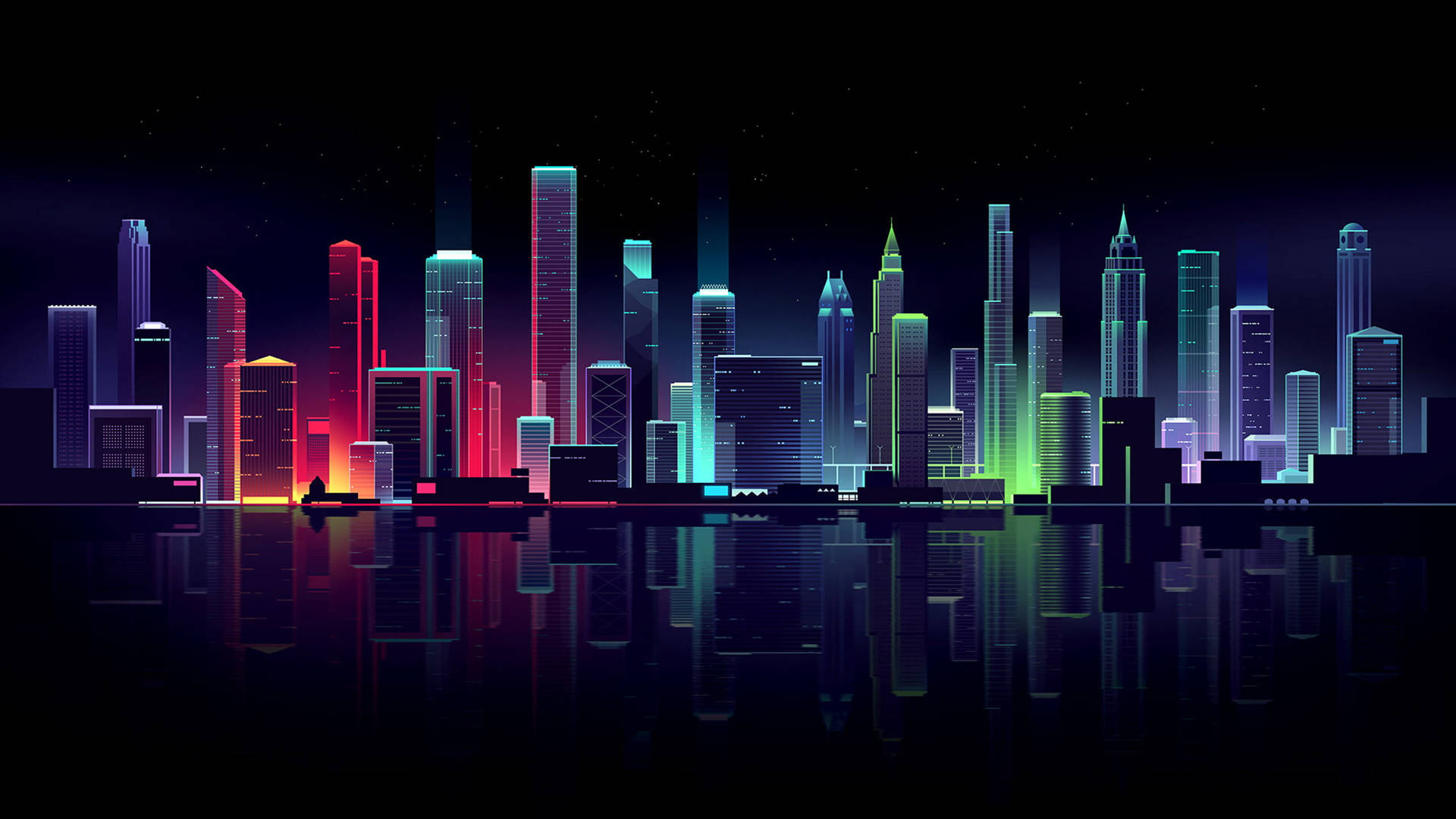 Mørk Neon City Skyline Wallpaper