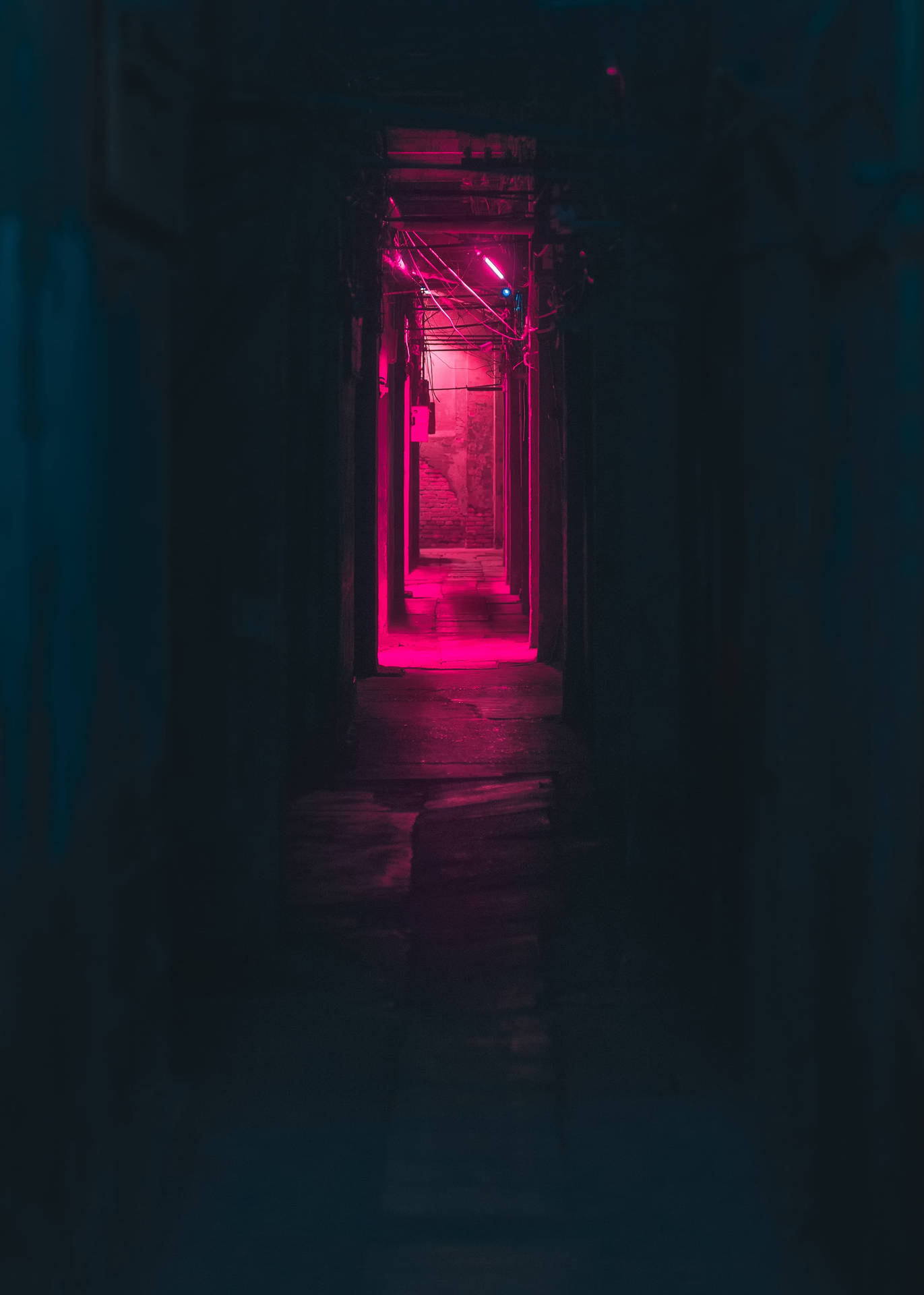 Mørk Neon Pink Alleyway Wallpaper