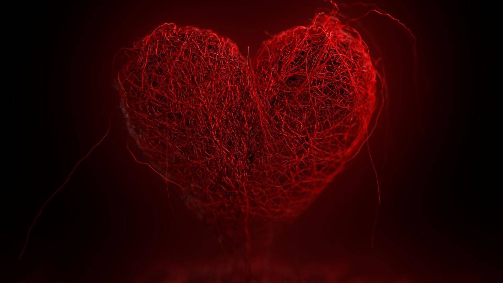 Mørkt Hjerte Lavet Af Rød Tråd Wallpaper