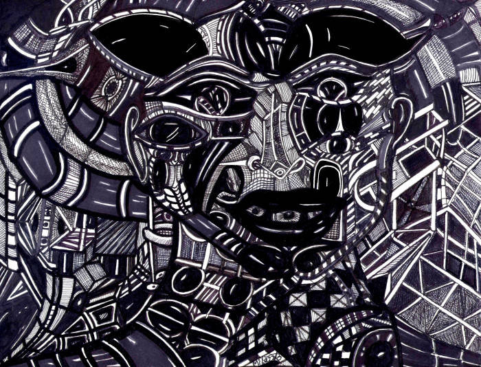 Mørkt Trippy Abstrakt Ansigt Wallpaper
