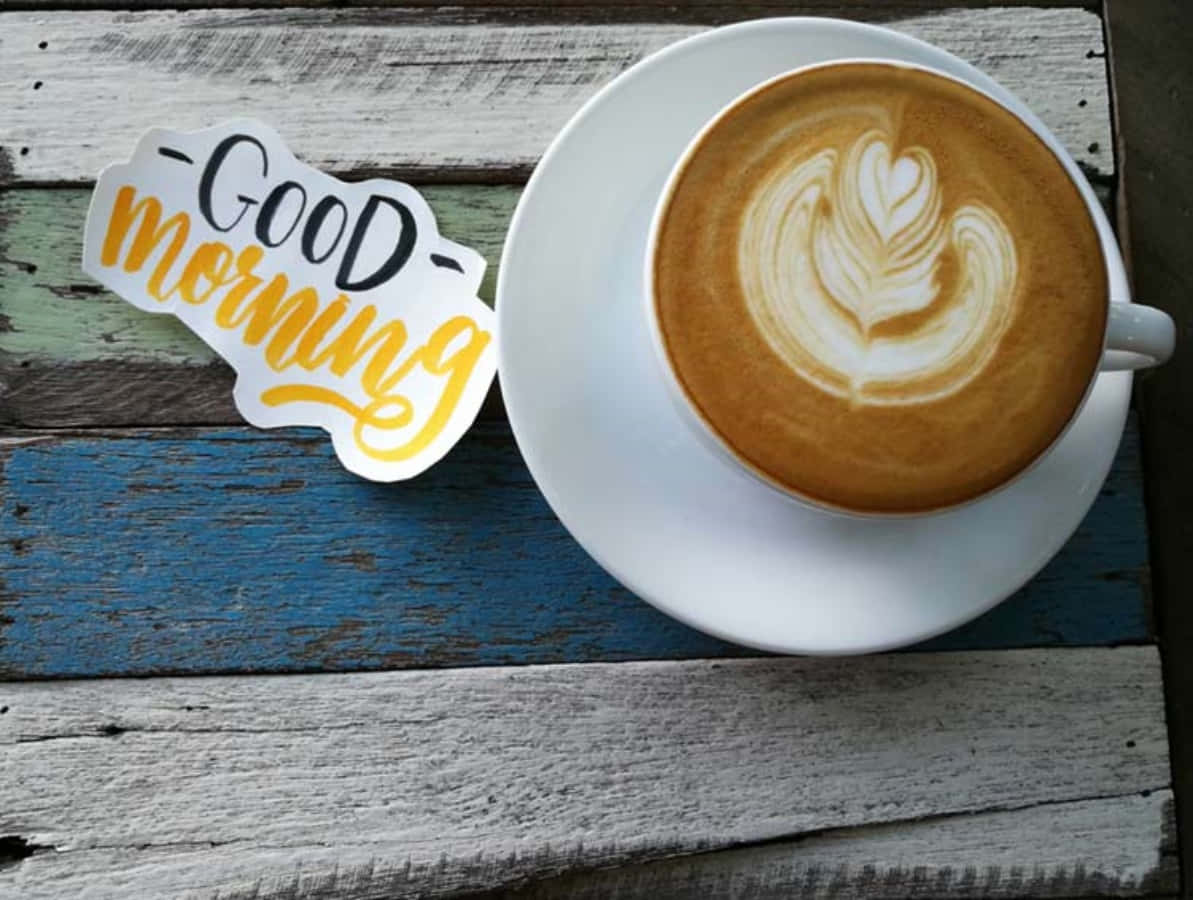 A Cup Of Coffee With A Sticker That Says Good Morning