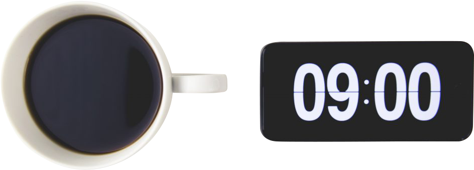 Morning Coffeeand Digital Clock Display PNG